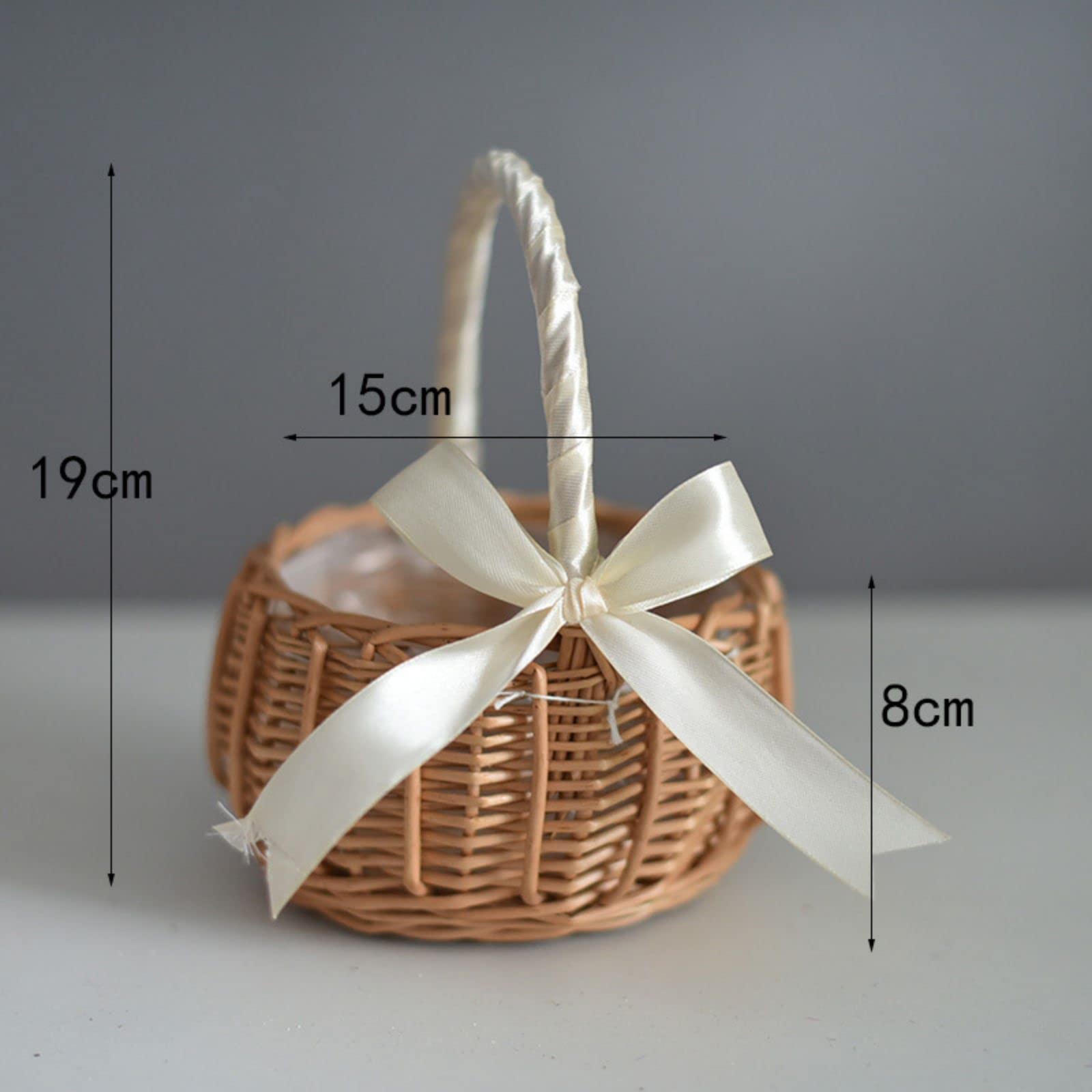 Elegant Woven Rattan Flower Basket - Multifunctional Wedding Flower Girl Basket, Decorative Picnic Storage Basket for Home, Party & Outdoor Events (Pink/White)