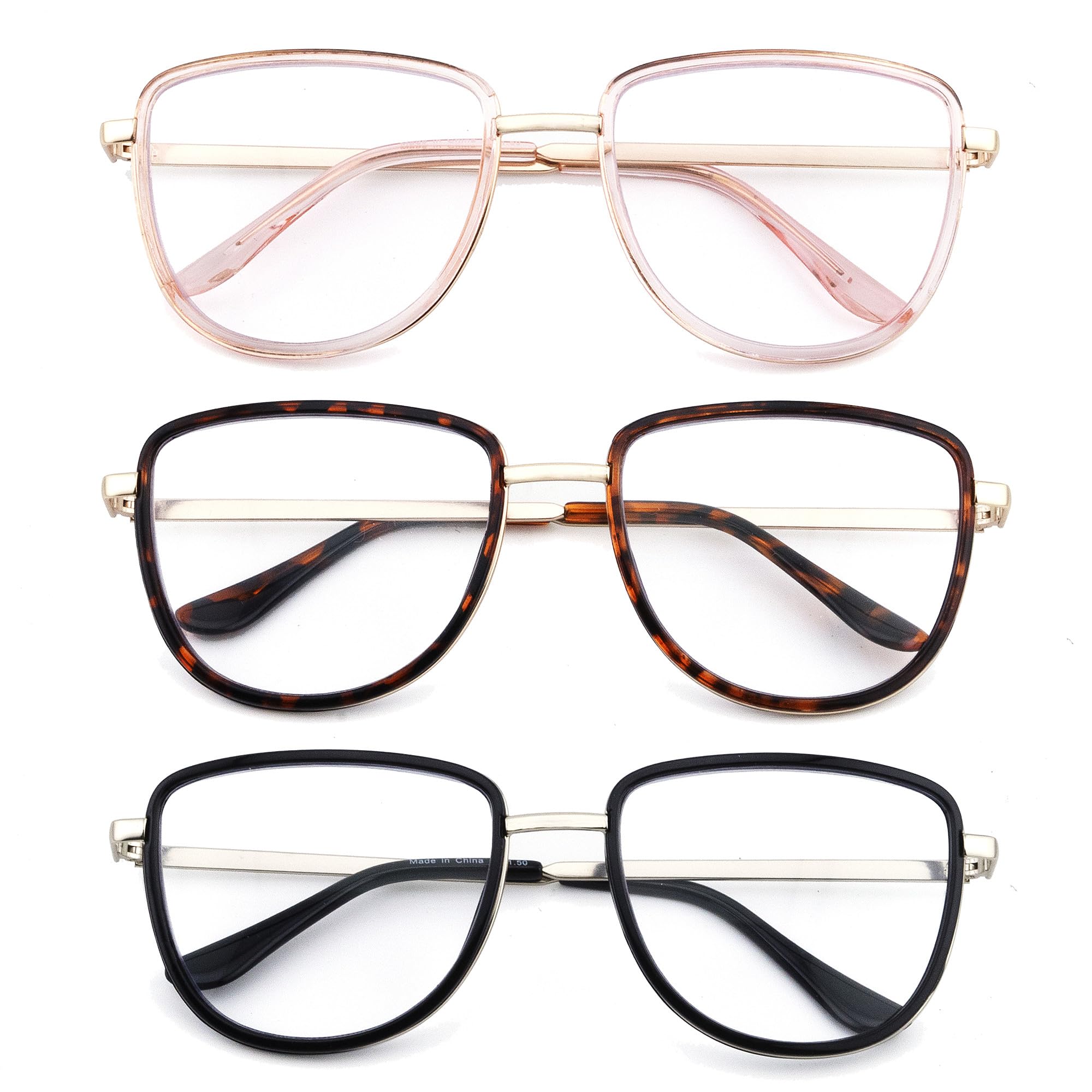 3 Pack TR90 Oversized Reading Glasses for Women - Fashion Square Frame Non-Polarized Readers - Perfect for Reading, Computer Work & Fashion Accessories