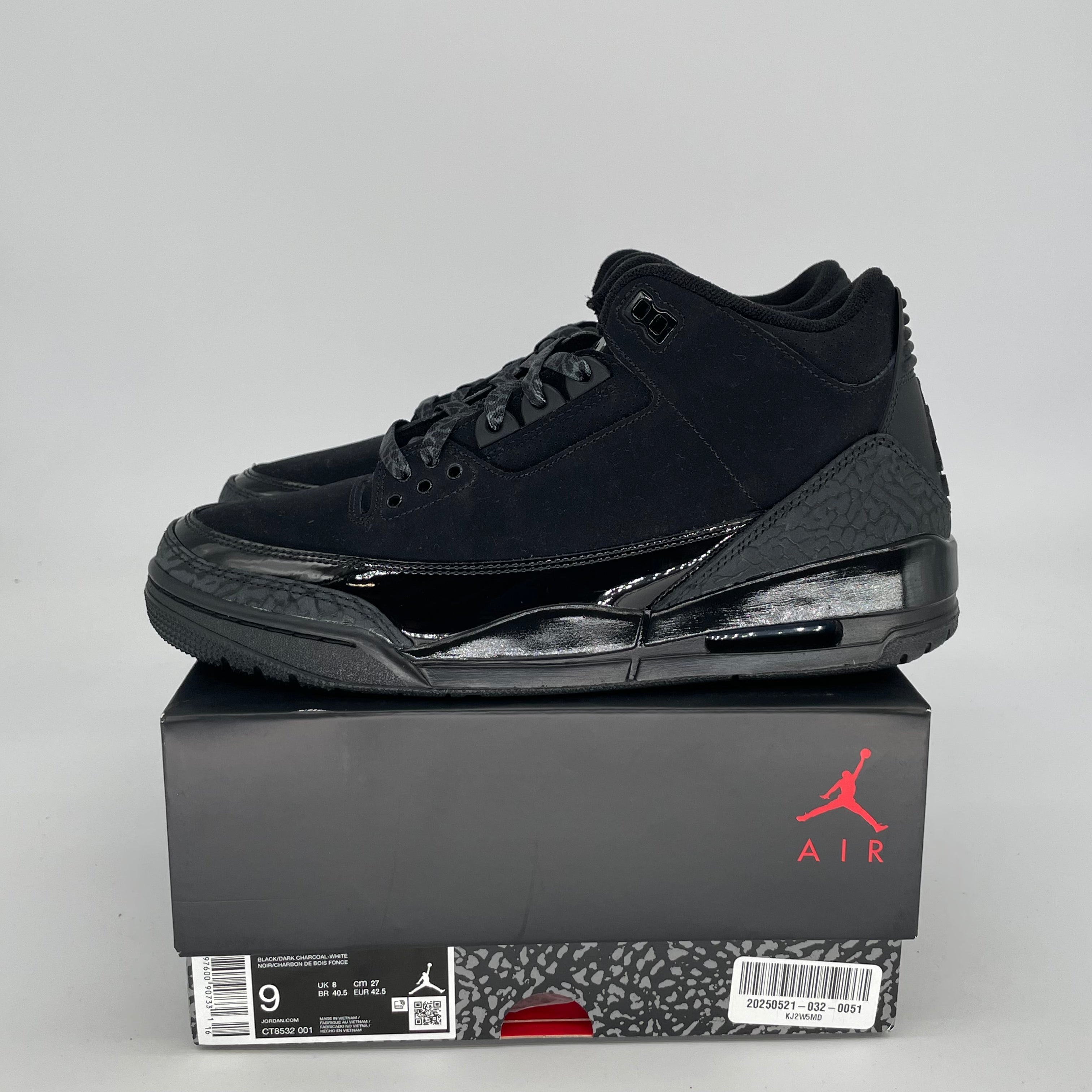 AIR JORDAN 3 BLACK CAT Men's/Women's Basketball Shoes Size 9/10.5W - Style Code CT8532 001 | Perfect for Streetwear, Sneaker Collecting & Basketball Games