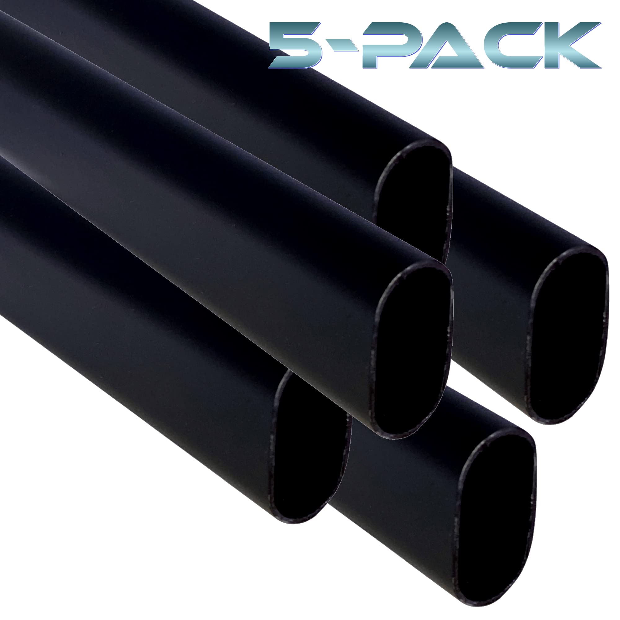 Heavy Duty 60-Inch Long Oval Closet Rod - 5 Pack Black Wardrobe Clothes Pole for Walk-In Closets, Garment Racks & Storage Organization