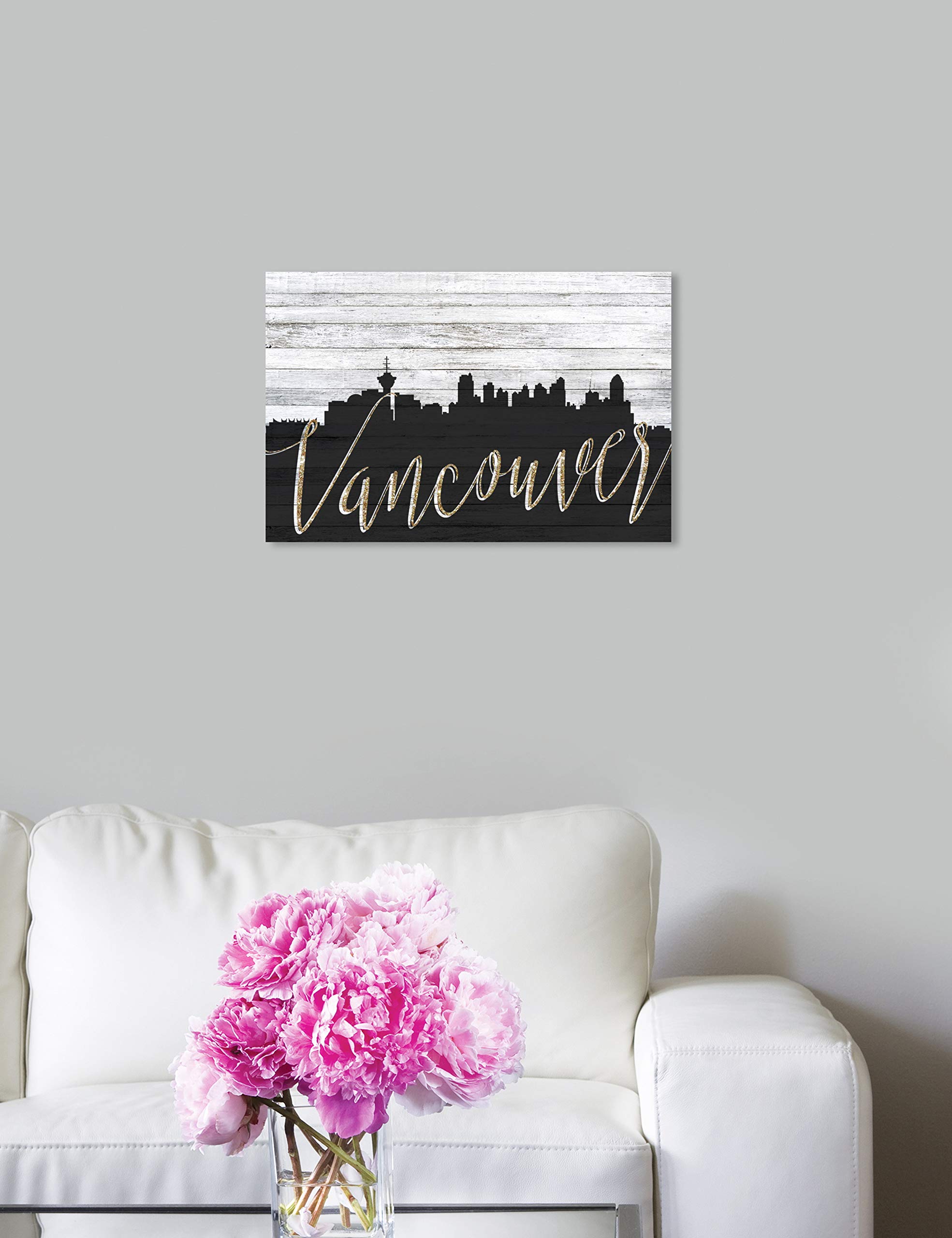 Oliver Gal Artist Co. Vancouver Skyline Canvas Wall Art Print - 15x10 Inches, Black & Gold Framed Home Decor - Perfect for Living Room, Bedroom & Office