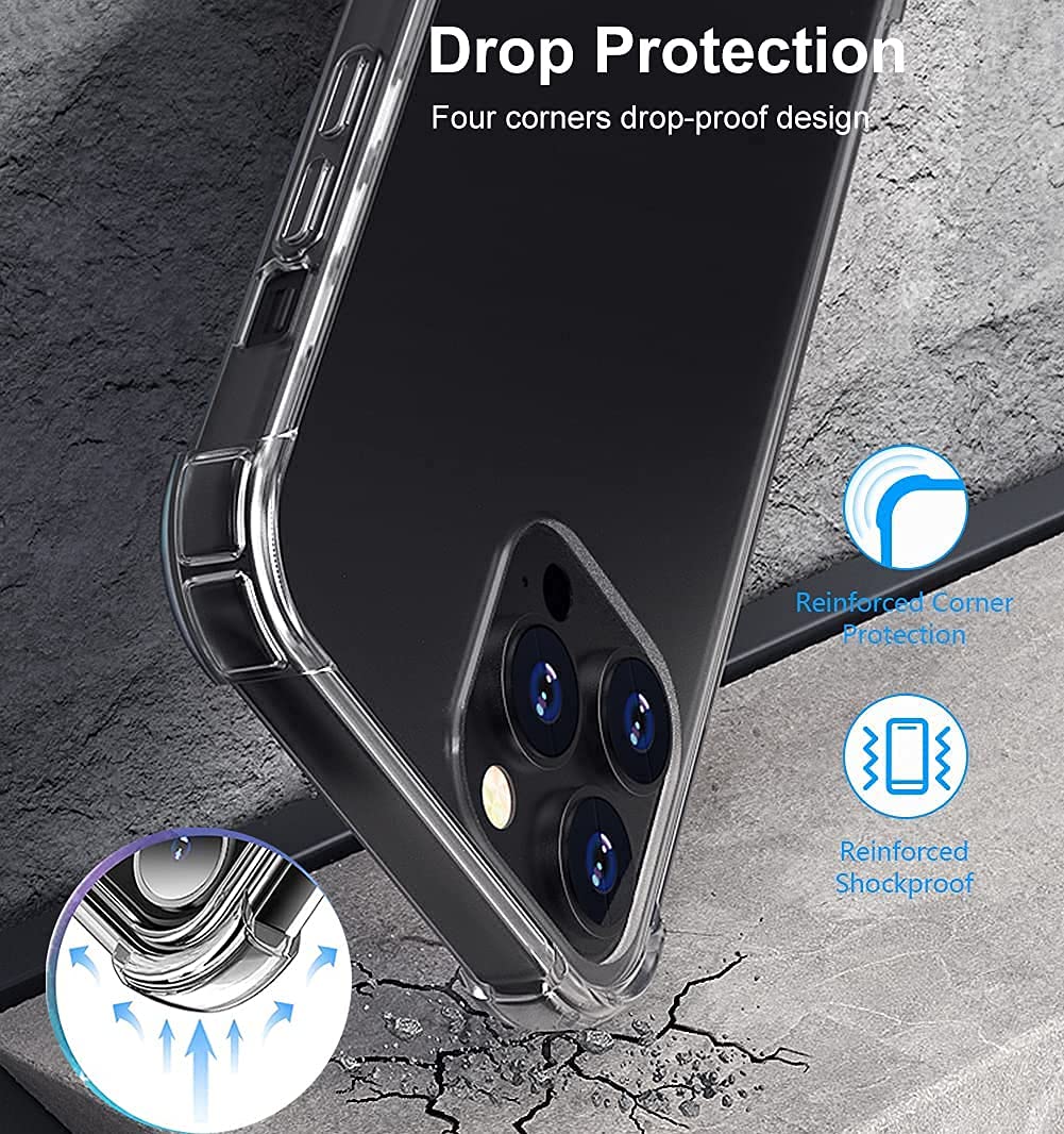 Crystal Clear iPhone 13 Pro Case | 6.1 Inch Shockproof & Anti-Yellowing Phone Cover | Perfect for Everyday Protection & Showcasing Your Phone Design