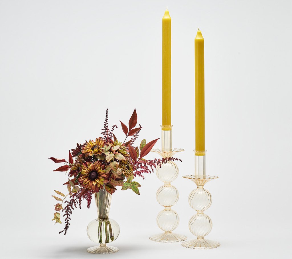 Bella Champagne Short Candle Holder Set of 2 - Elegant Glass Tea Light Holders for Wedding Centerpieces, Romantic Dinner Decor, Home Table Decorations