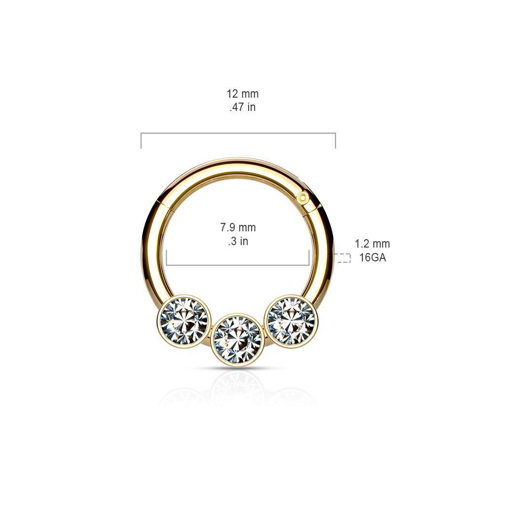 Surgical Steel Hoop Rings with 3 Crystals - Elegant & Durable Jewelry for Parties