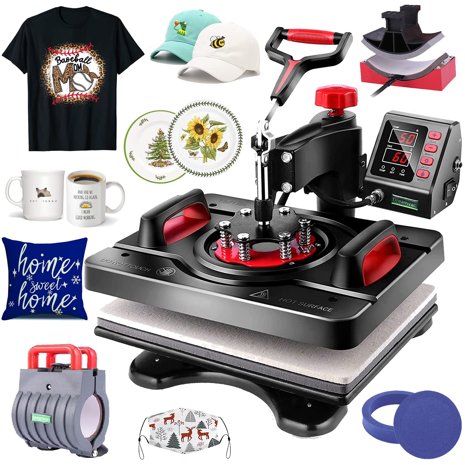 Industrial 15x12 Inch 5-in-1 Digital Swing Heat Press Machine for T-Shirts, Mugs, Hats & Plates - Professional Sublimation Heat Transfer Equipment for DIY Crafts & Small Business (Use for Custom Apparel, Promotional Items & Personalized Gifts)