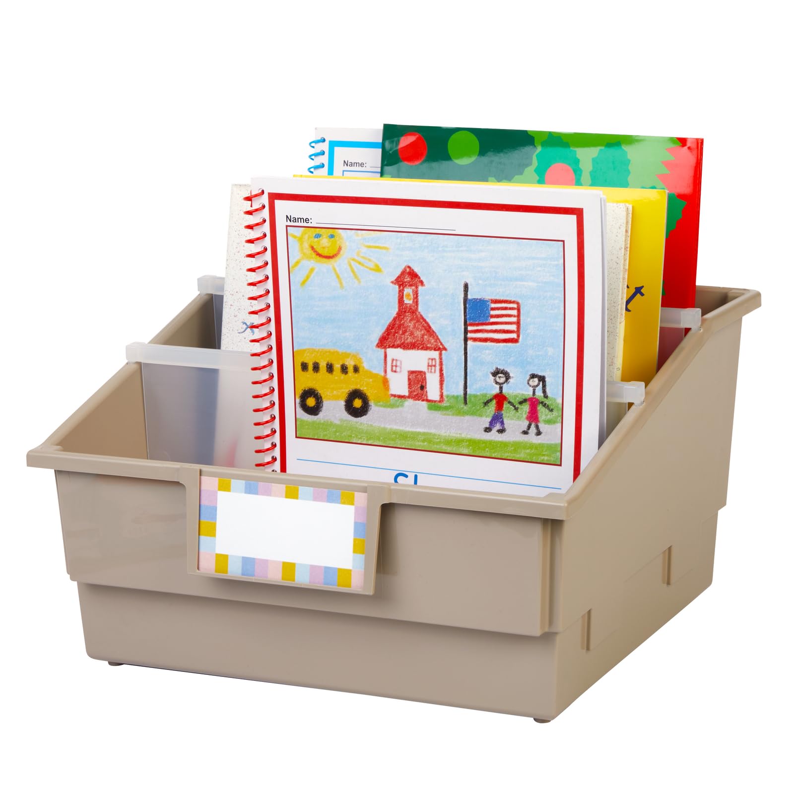 Really Good Stuff 6-Pack Tan Picture Book Classroom Library Bins with Dividers - Durable Book Storage Organizer for School, Classroom, and Home Reading Corners