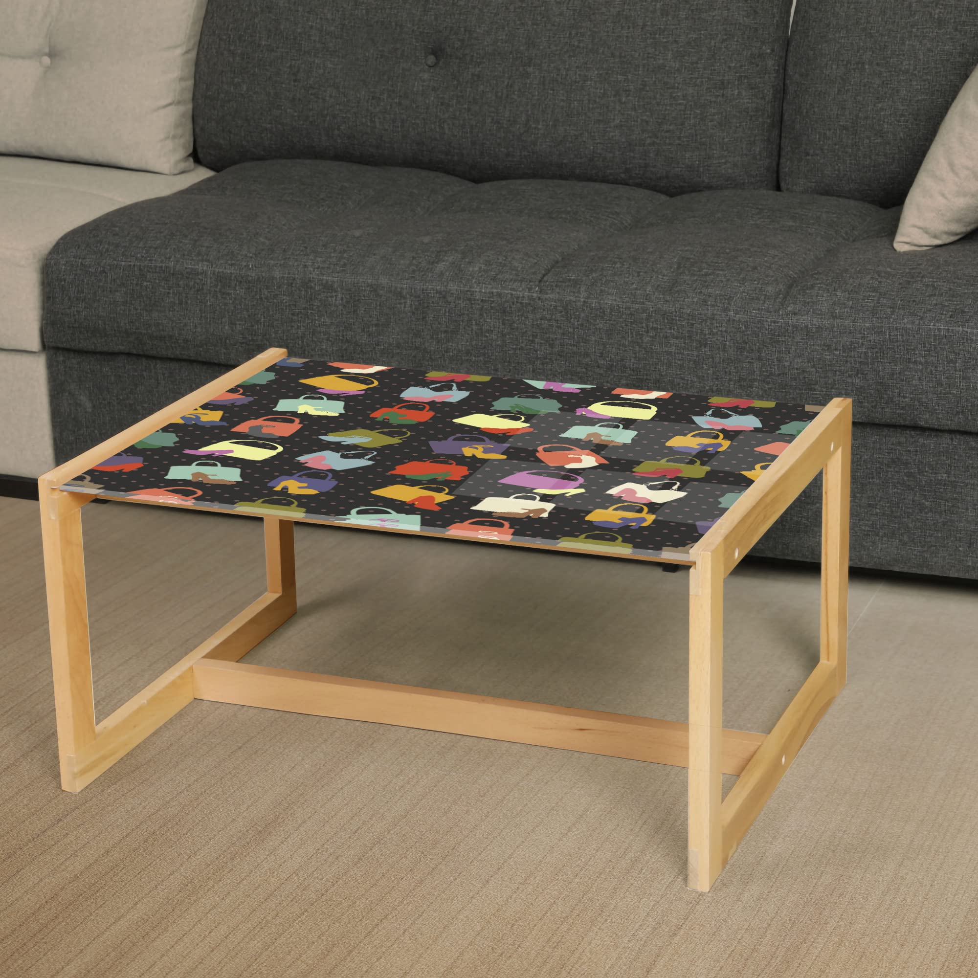 Ambesonne Retro Coffee Table - Women Shoes & Bags Design, Wooden Frame for Office & Dorm Decor