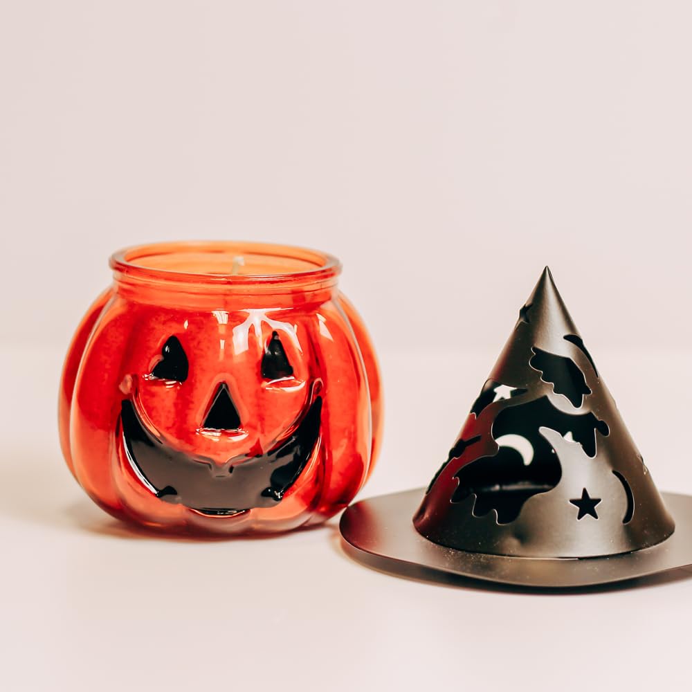 Punky Pumpkin Jar Candle - Halloween Decorations with Papa's Pumpkin Pie Scent - Unique Shaped 10oz Candle for Indoor/Outdoor Home Decor - Perfect for Fall Parties, Thanksgiving Centerpieces & Cozy Autumn Ambiance