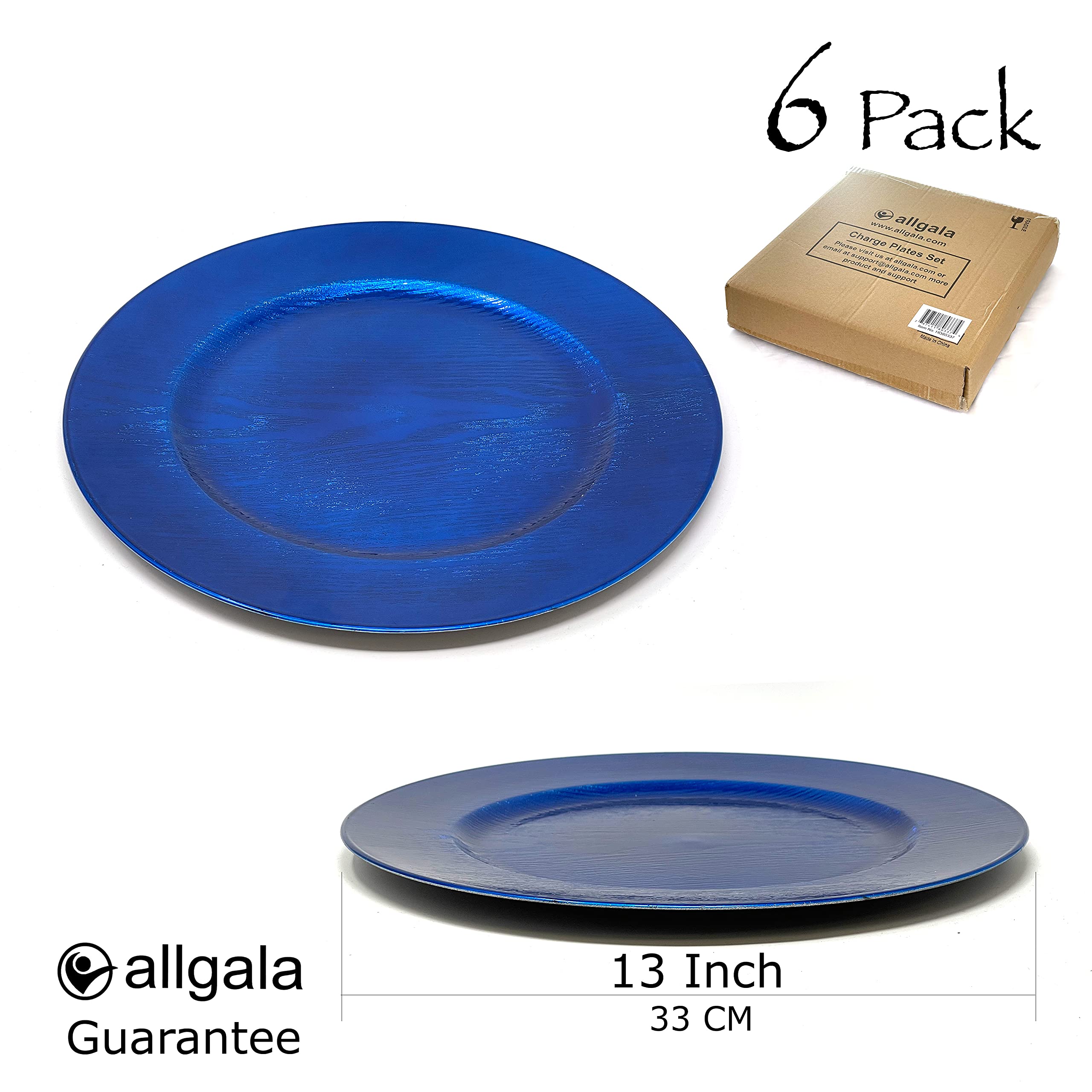 Allgala 13-Inch 6-Pack Premium Round Charger Plates - Elegant Grain Blue (HD80307) - Perfect for Weddings, Banquets, and Formal Dining Events