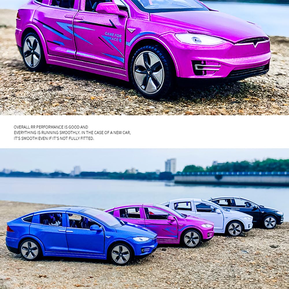 1:32 Scale Alloy Diecast Pull Back Car Model X with Lights & Sound - Mini Electronic Toy Vehicles for Kids, Collectors & Car Lovers (Purple) - Perfect for Birthday Gifts, Playtime & Display Collection