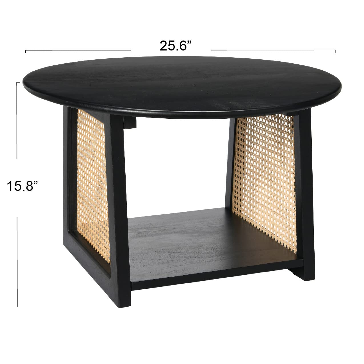 Creative Co-Op Mango Wood Coffee Table with Woven Cane - Black Finish Transitional Accent Table for Living Room | Perfect for Modern Farmhouse, Boho & Mid-Century Decor