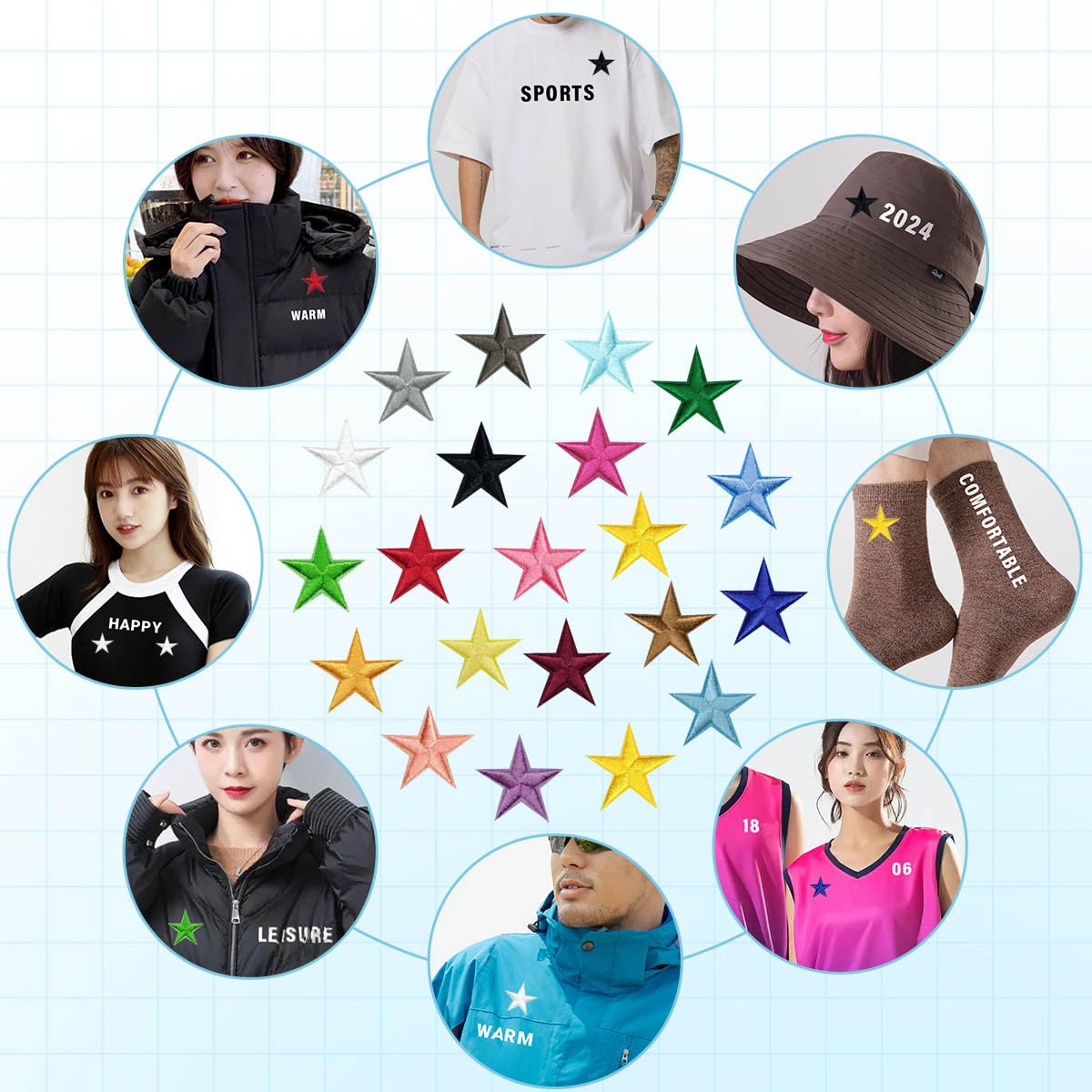 80pcs Iron-On Star Patches - Embroidered Appliques for DIY Clothing, Jackets, Bags & Hats - Small Sew-on Embellishments for Denim, Caps & Accessories - Perfect for Customizing Outfits, Backpacks & Gifts