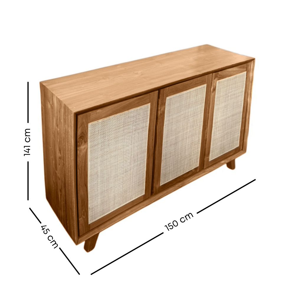 Rattan Sideboard with Storage - Natural Woven Rattan Buffet Cabinet for Dining Room, Living Room & Entryway - Stylish Home Decor & Organizer