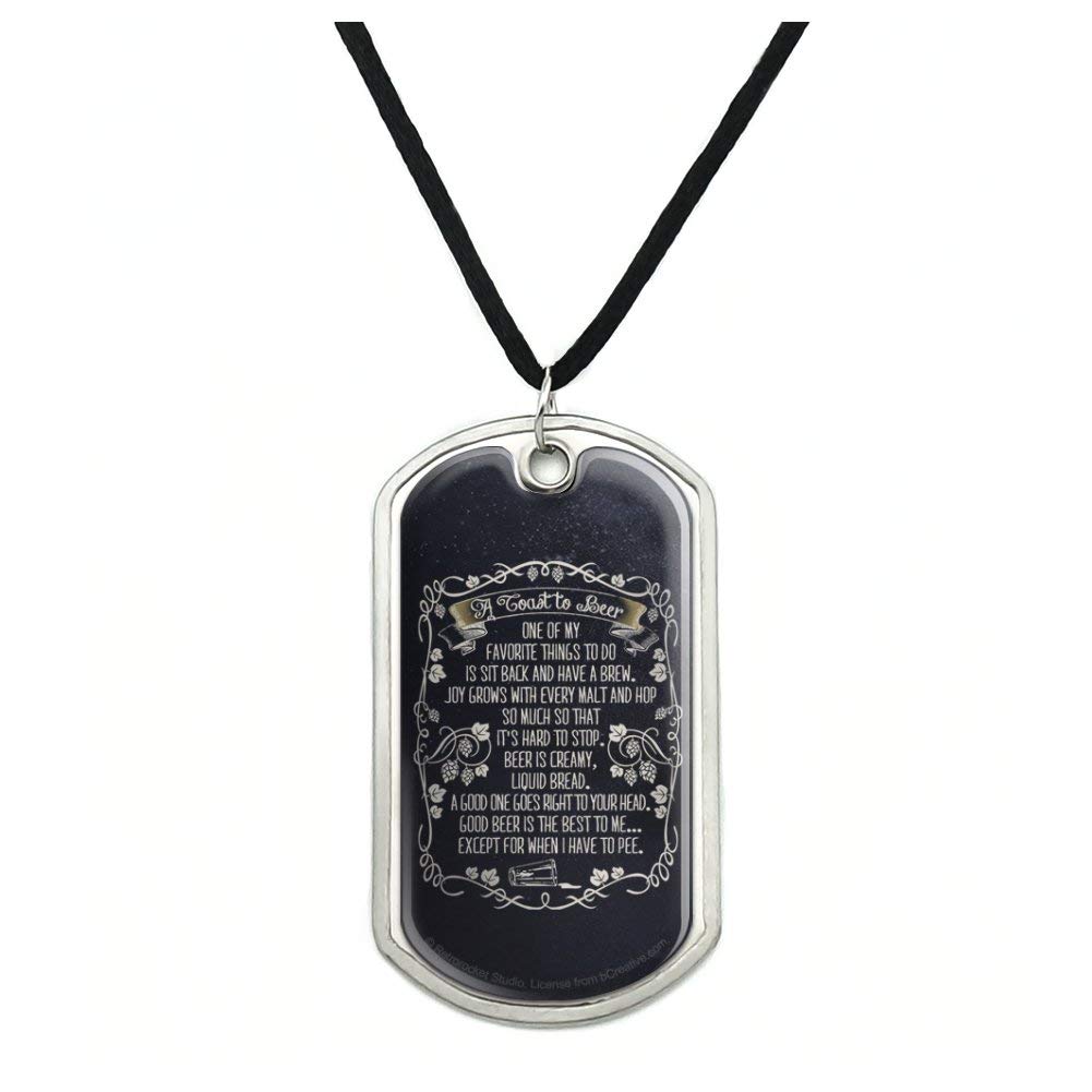 Funny Military Dog Tag Necklace - Toast to Beer Brew Humor Pendant with Cord - Perfect for Beer Lovers, Homebrewers & Military Enthusiasts