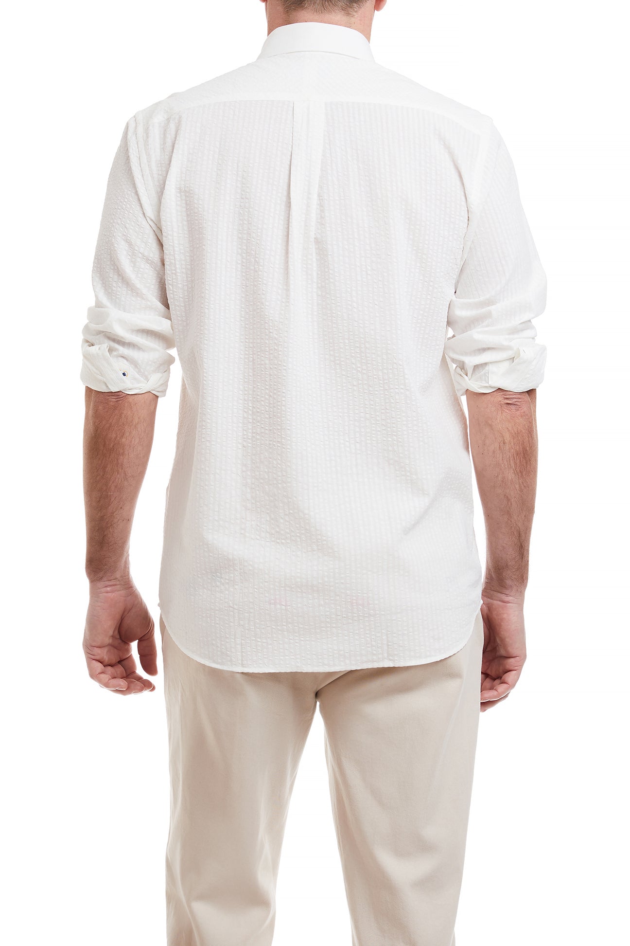 Men's White Seersucker Chase Shirt - Breathable Summer Casual Button Down for Golf, Beach & Outdoor Activities