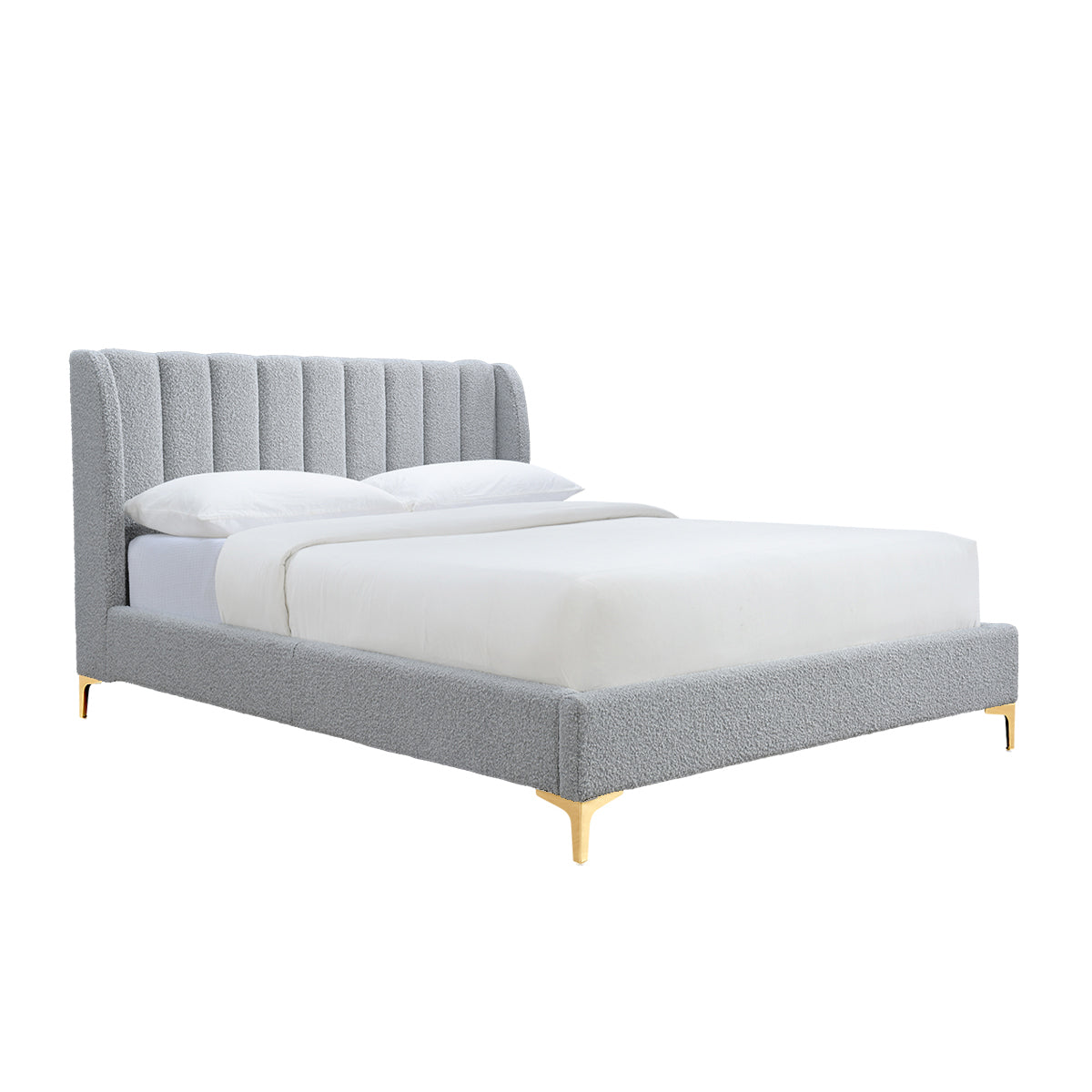 Luxury Georgia Boucle King Size Bed Frame - Elegant Upholstered Headboard for Master Bedroom & Guest Room Decor