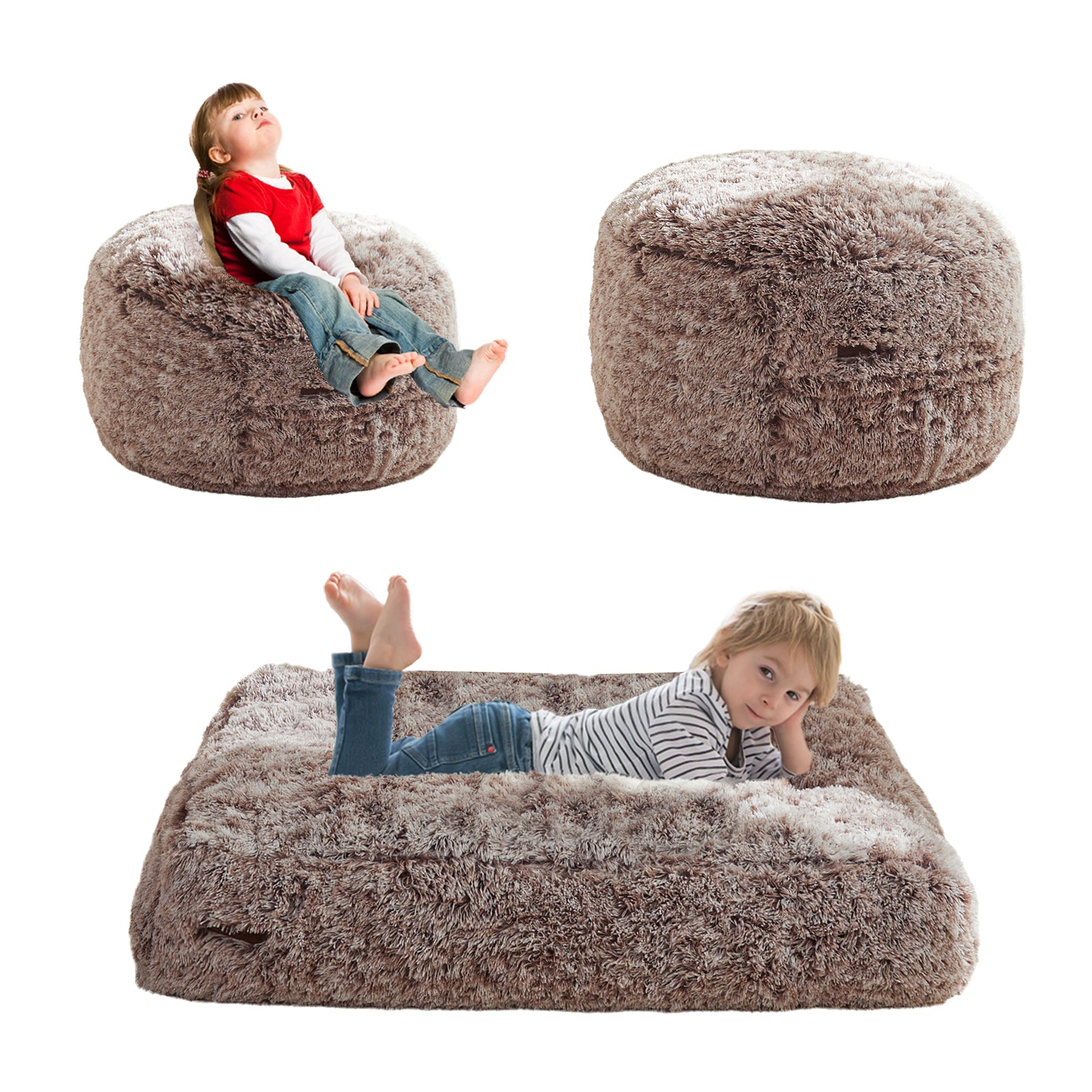MAXYOYO Kids Bean Bag Chair Bed - Convertible Plush Bean Bag Chair to Floor Mattress, Soft & Comfortable for Boys Girls (Coffee Brown) - Perfect for Playroom, Bedroom, Reading Nook & Lounge Areas