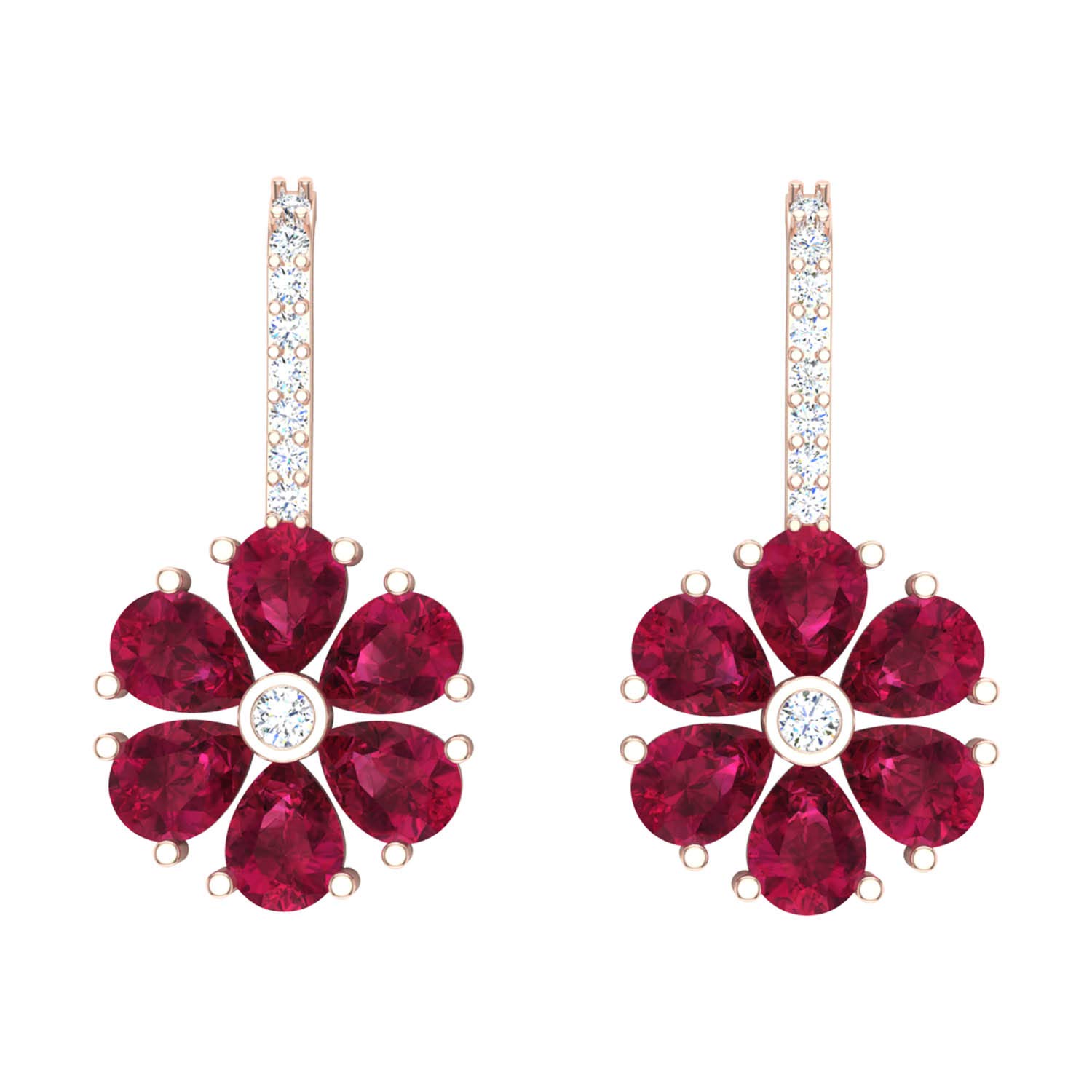 18K Rose Gold IGI Certified 0.09 Ct Diamond & Ruby Floral Earrings for Women | I-J Color, I1-I2 Clarity | Elegant Flower Jewelry Gift for Anniversary, Birthday & Special Occasions | Dishis Designer Collection