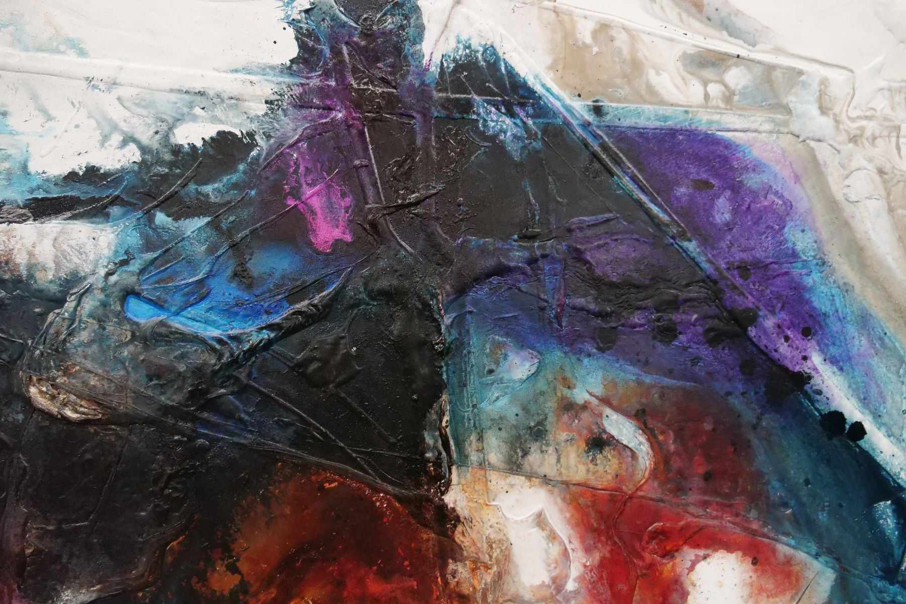 Beautiful Disaster 240x120cm Abstract Textured Painting in Black Navy Violet - Modern Wall Art for Living Room, Bedroom & Office Decor