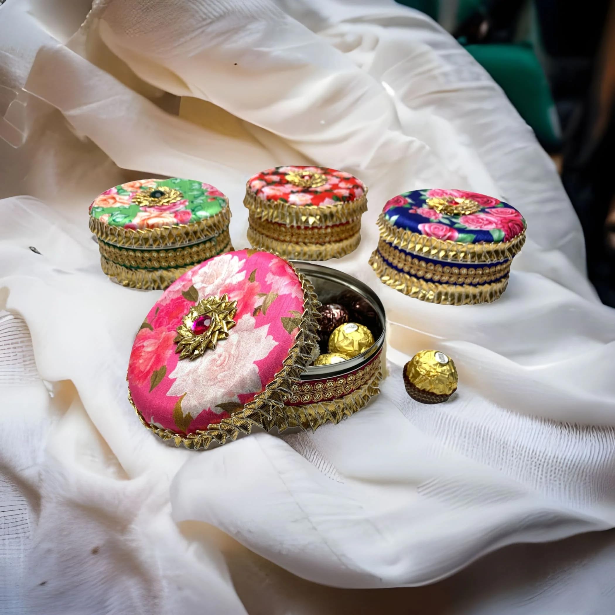 LoveNspire Decorative Steel Ladoo Box - Elegant Indian Sweet Container for Wedding, Housewarming & Festive Gifts | Perfect for Pooja Favors, Bridesmaid Presents & Guest Return Gifts | Ideal for Diwali, Rakhi & Family Celebrations