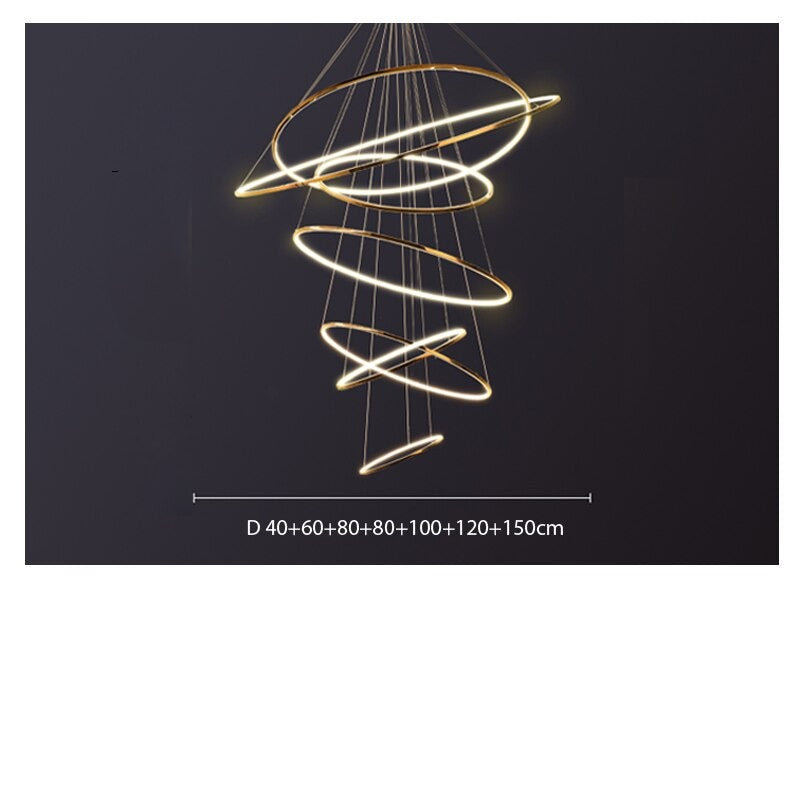 Staircase Chandelier Rings - Elegant Crystal Pendant Lighting for Stairwells & Entryways | Modern Home Decor Lighting Fixture for Hallways & Foyers