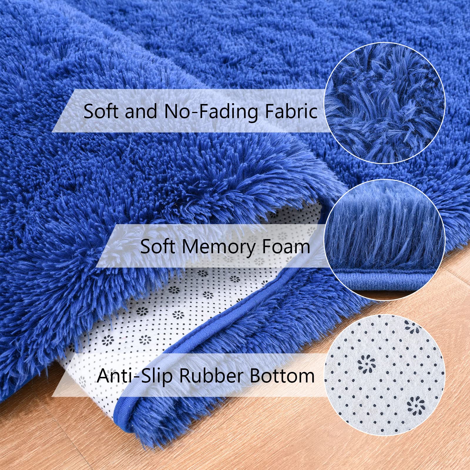 Navy Blue Fluffy Shag Area Rug 6x9 Feet - Ultra Soft Plush Carpet for Living Room, Bedroom, Nursery & Dorm Decor - Cozy Furry Rug for Kids Playroom, Teen Room & Home Decor
