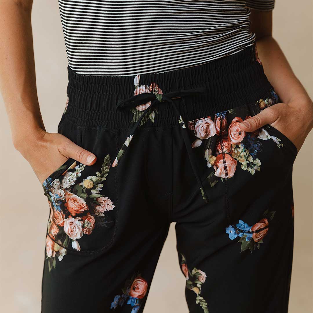 Destination Joggers for Women - Rose Black Color Comfortable Lounge Pants | Perfect for Yoga, Running, Travel & Casual Wear