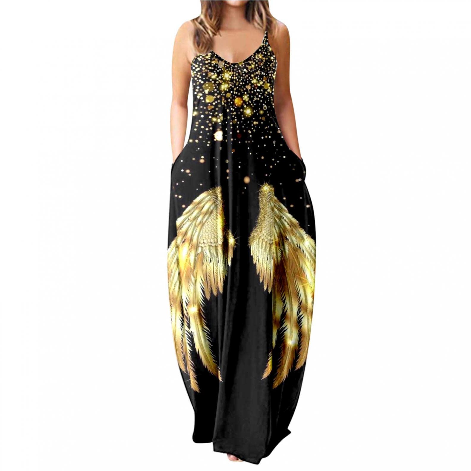 BAGELISE Women's Summer Floral Print Black Flowy Dress - Elegant Prom & Wedding Guest Dress for Special Occasions | Perfect for Parties, Date Nights & Formal Events