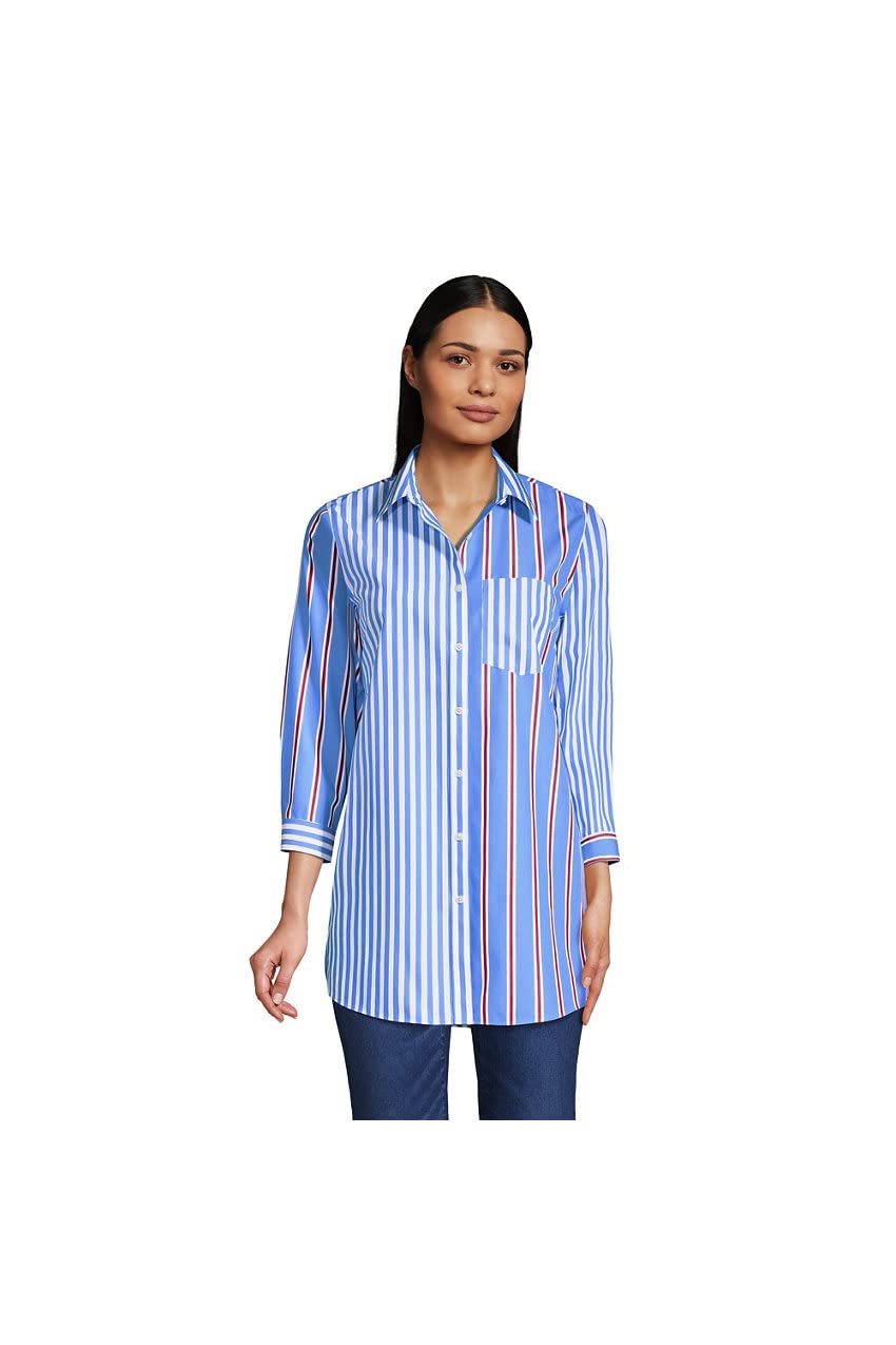 Lands' End Women's No Iron 3/4 Sleeve Tunic Top - Wrinkle-Free Casual Blouse for Work & Travel | Comfortable Stretch Fabric for Office, Business Trips & Everyday Wear