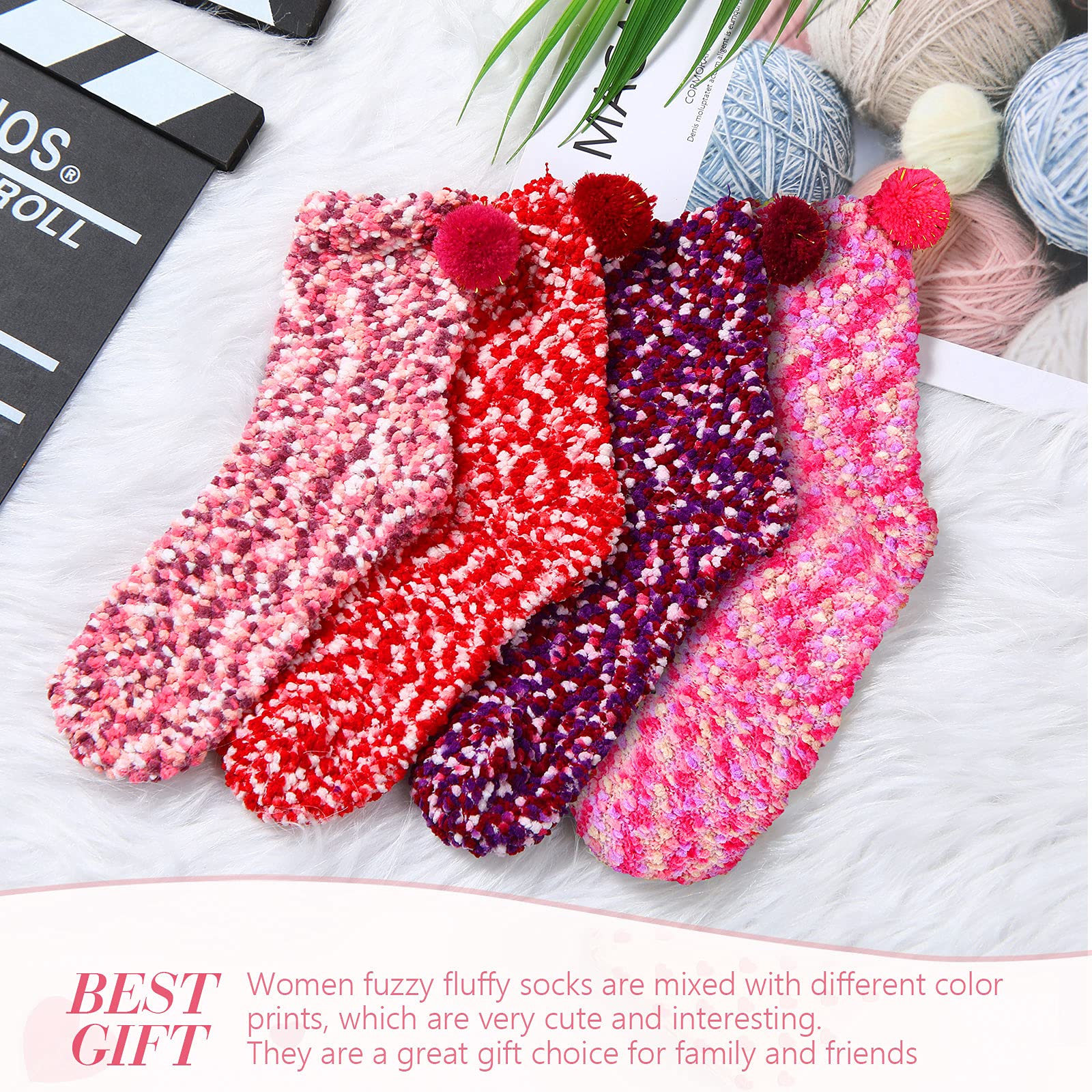 SATINIOR 4 Pairs Valentine's Day Cupcake Socks for Women - Soft Fuzzy Fluffy Socks Set, DIY Birthday Gift for Her, Girlfriend, Daughter | Perfect for Christmas, Anniversary & Cozy Home Wear