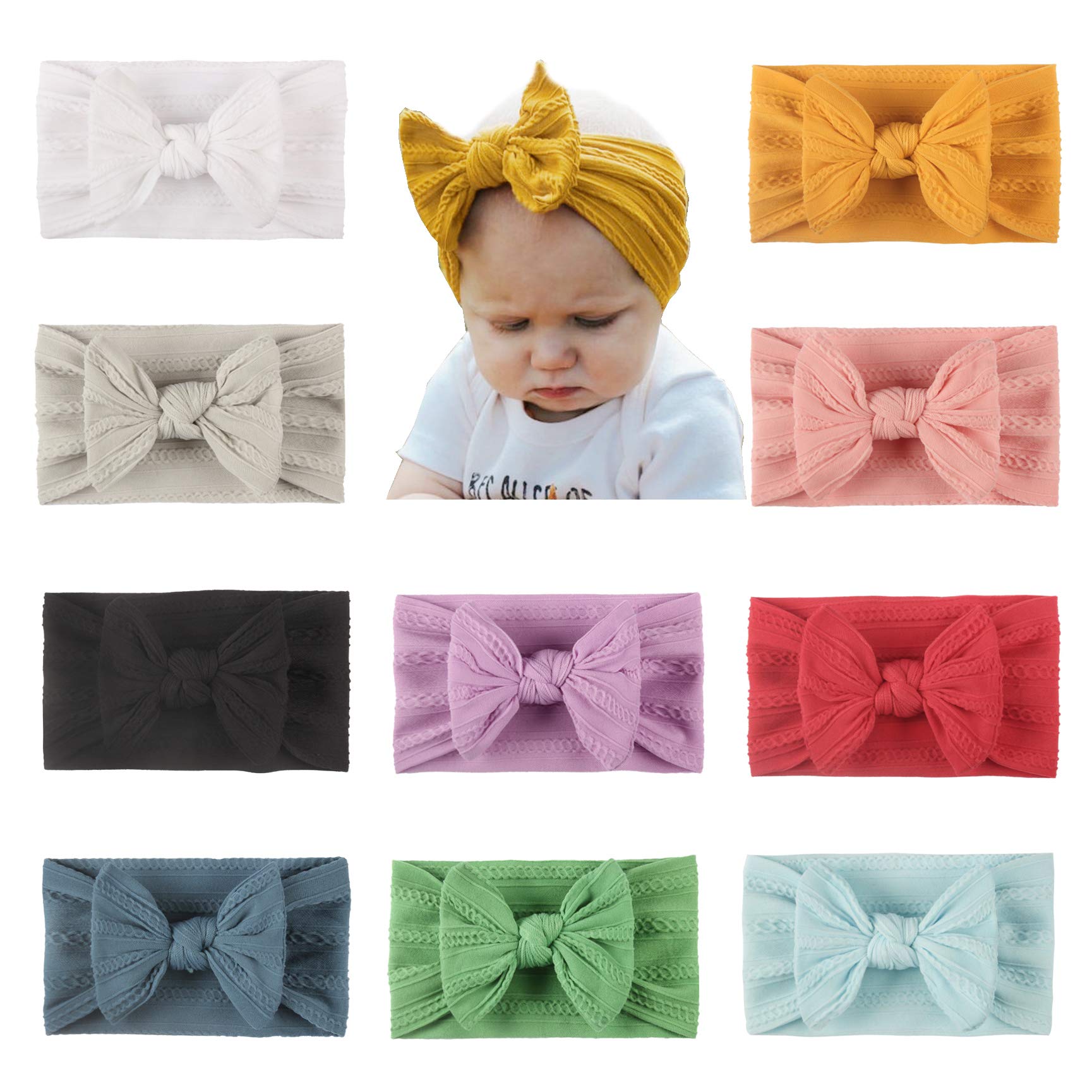 WZT Stretchy Knot Nylon Baby Headbands for Newborns, Infants & Toddlers - Soft Hair Bows for Girls & Boys - Perfect for Photos, Parties & Everyday Outfits