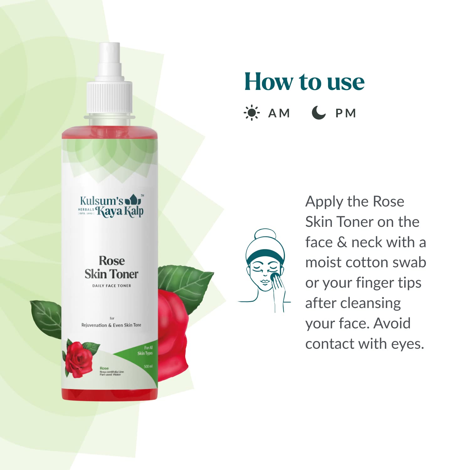 Kulsum's Kaya Kalp Herbals Rose Skin Toner 500ml - Natural Facial Toner for Glowing Skin, Hydrating & Refreshing, Perfect for Daily Skincare Routine
