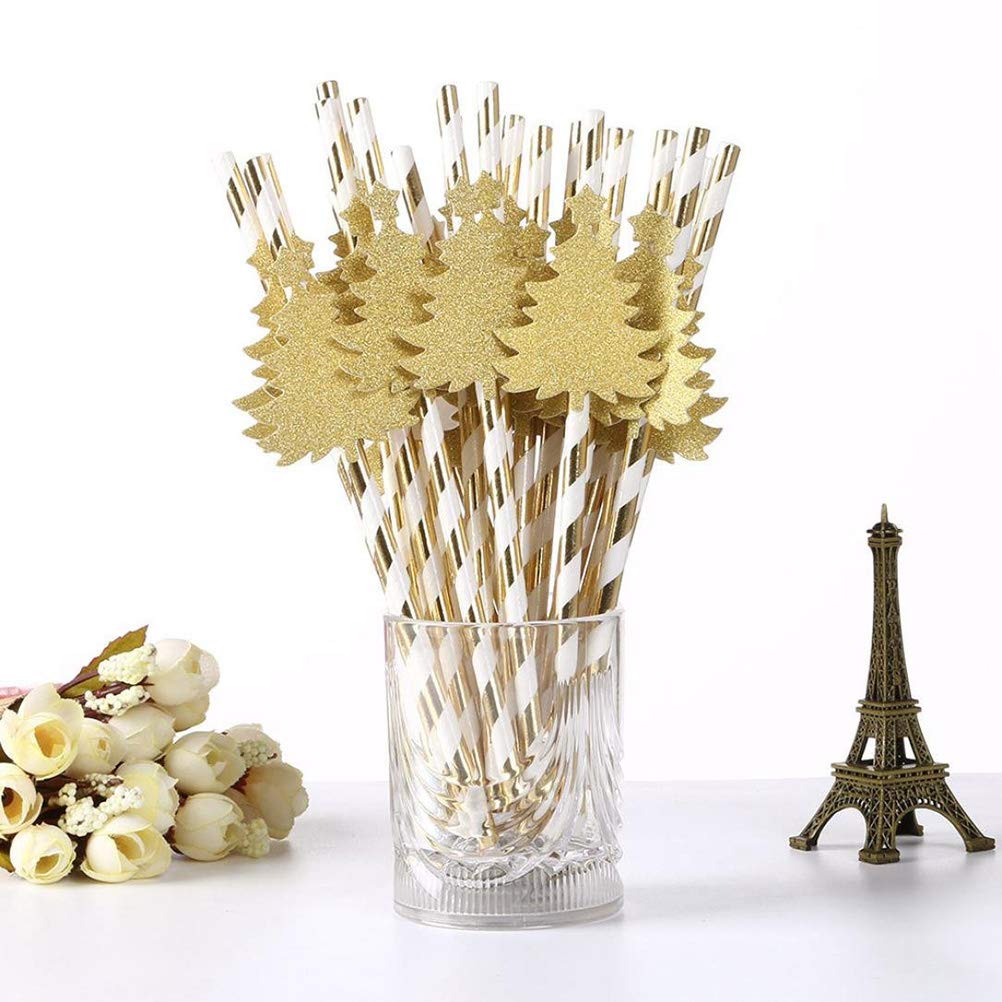 24PCS Christmas Drinking Straws - Eco-Friendly Paper Straws for Cocktails, Holiday Parties & Xmas Tree Decor | Reusable & Recyclable for Halloween, Baby Showers & Festive Celebrations