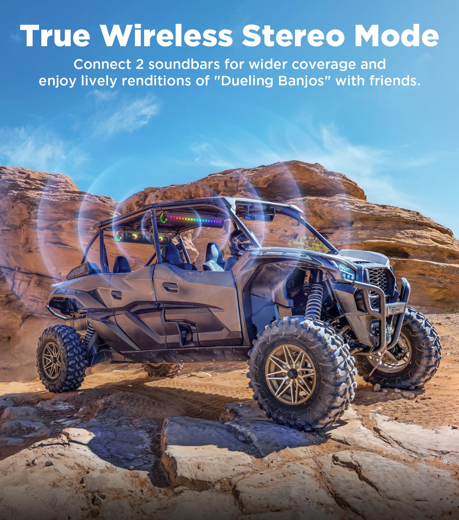 27 Inch UTV Sound Bar with Bluetooth - Waterproof ATV Stereo System with Multicolor LED Lights | Compatible with Polaris RZR, Can-Am SXS & Marine Boats | Perfect for Off-Road Adventures, Golf Carts & Outdoor Parties