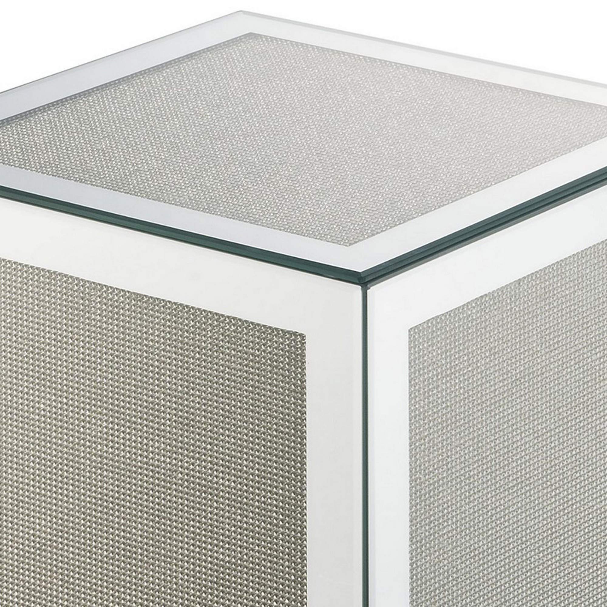 Benjara Silver Mirrored Accent Table with Faux Diamond Inlay & Glass Top - Elegant Living Room, Bedroom, or Entryway Decor