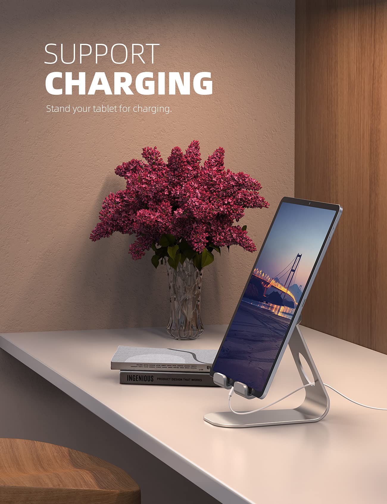 Lamicall Adjustable Tablet Stand Holder - Universal Desktop Stand for iPad Pro 9.7/10.5/12.9, iPad Air 2/3/4, iPad Mini 2/3/4, iPhone, Nintendo Switch, Samsung Galaxy Tab & More Smartphones (Silver) - Perfect for Home Office, Bed Reading & Kitchen Cooking