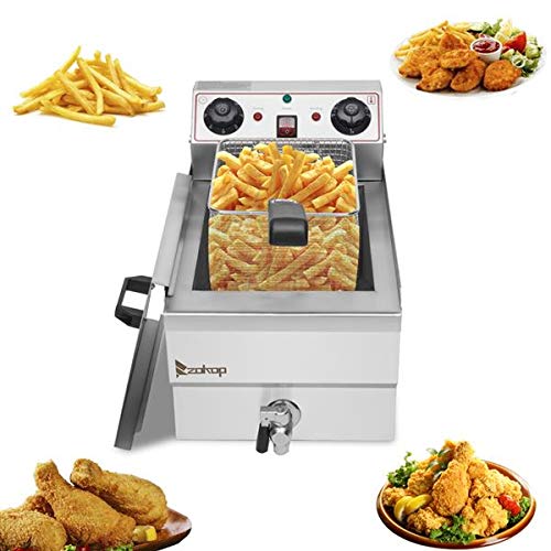Professional 12.5QT Stainless Steel Electric Deep Fryer with Basket - Oil Filtration System, Adjustable Thermostat & Timer - Easy to Clean Commercial Deep Fryer for Home Kitchen, Restaurants & Catering Events