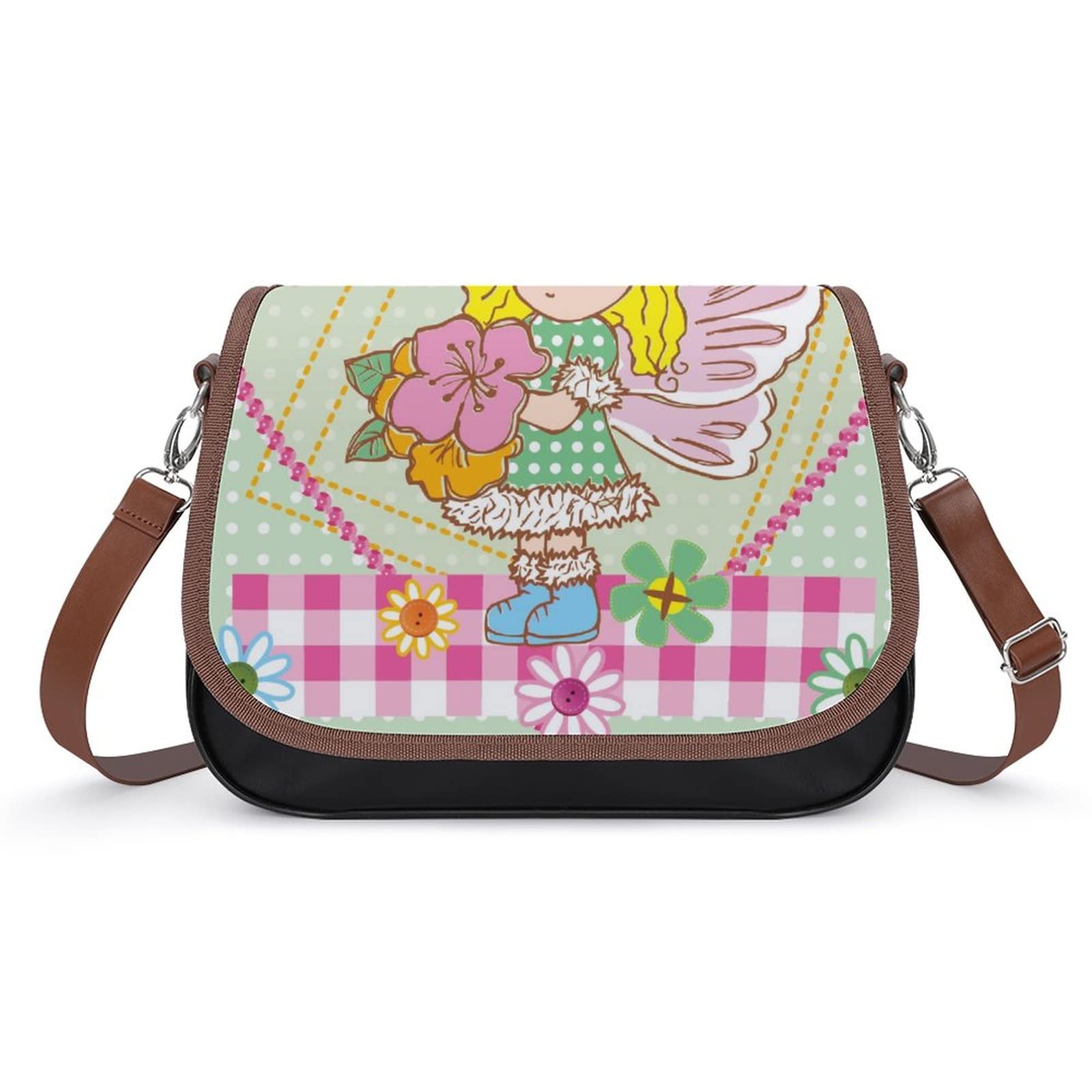 Vintage Leather Crossbody Bag for Women - Floral Butterfly Print Hobo Purse for Daily Use
