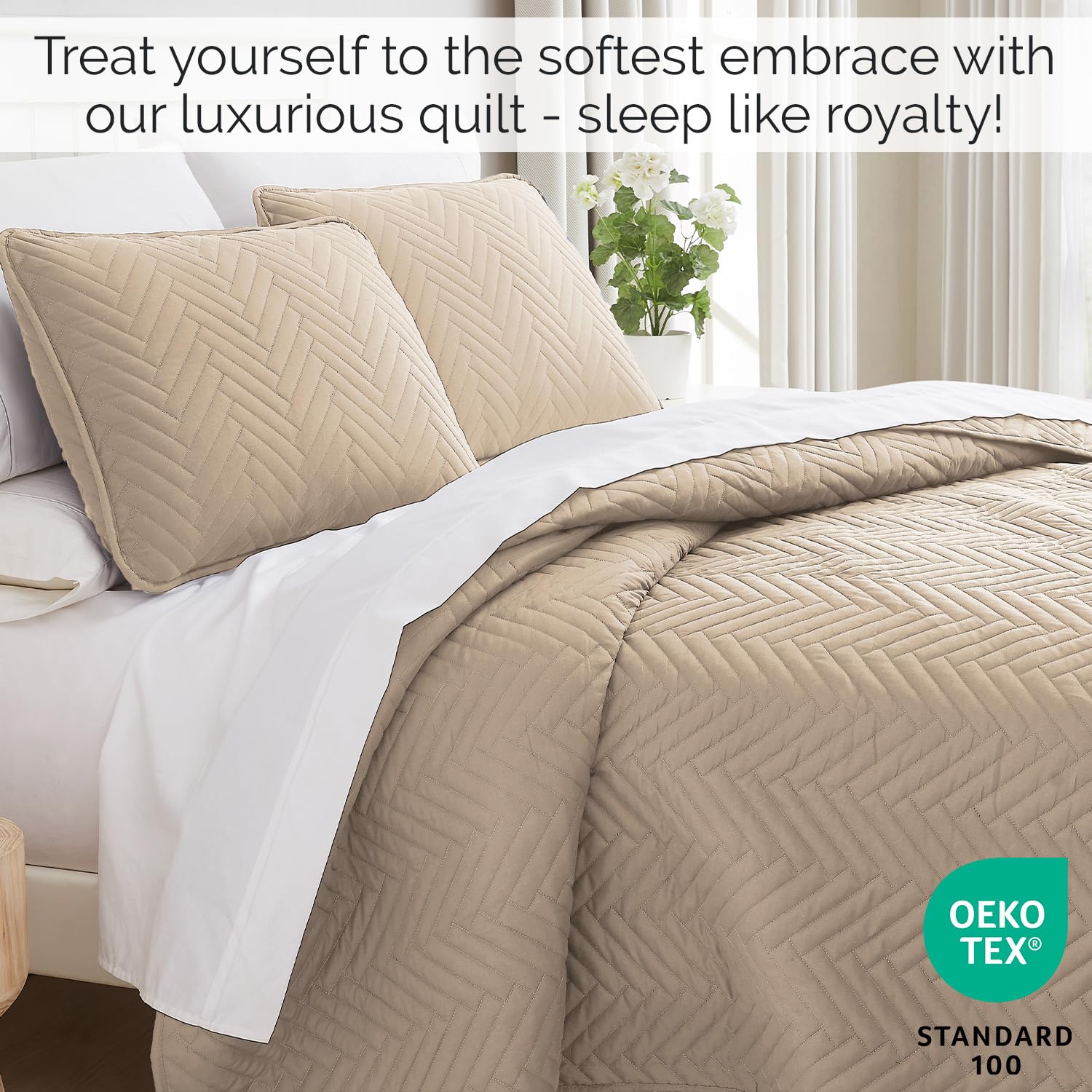 Oversized King Quilt Set - Soft Microfiber Chevron Bedding for California King Beds | Home Decor