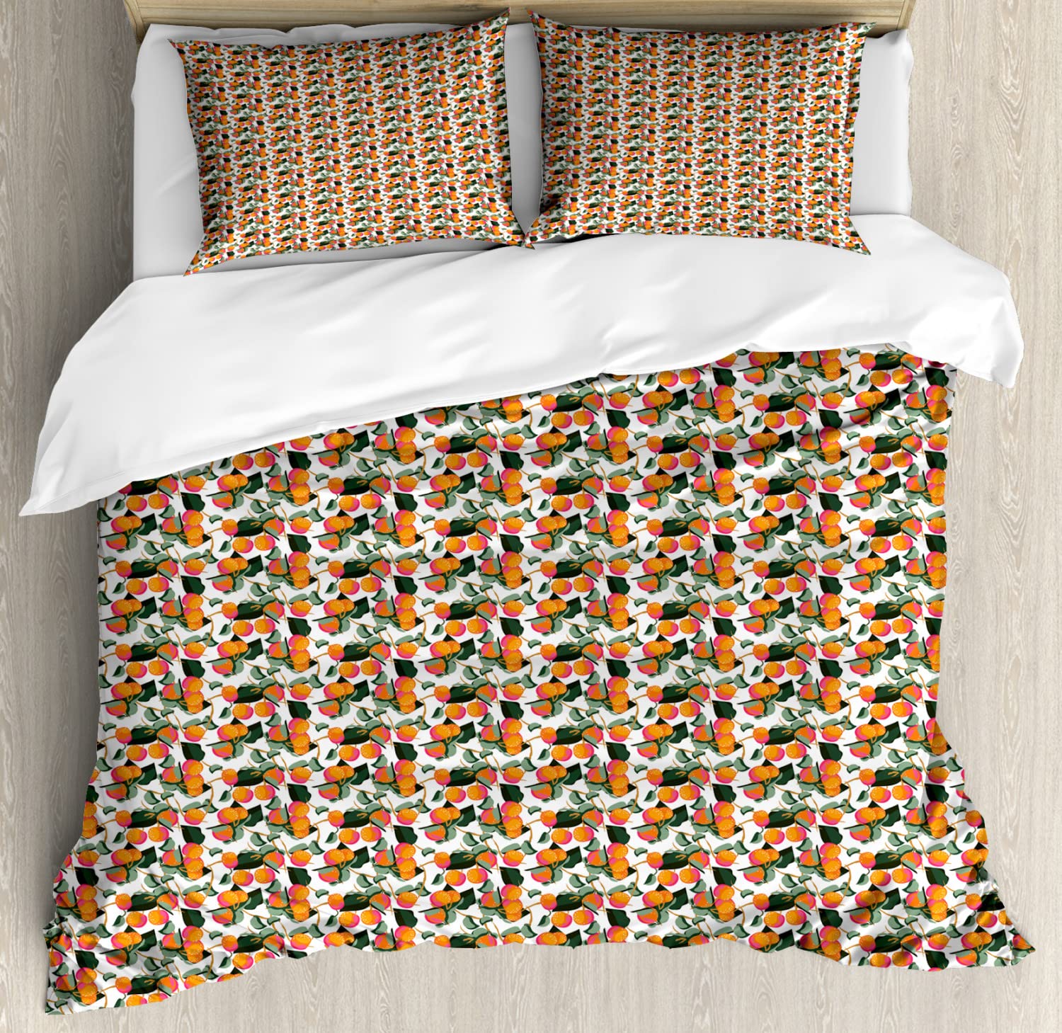 Ambesonne Fruits Duvet Cover Set - King Size 2-Piece with Mandarin Citrus Fruit Design, 2 Duvet Covers & 2 Pillowcases, Vibrant Multicolor Bedding for Modern Home Decor | Perfect for Master Bedroom, Guest Room & Dormitory