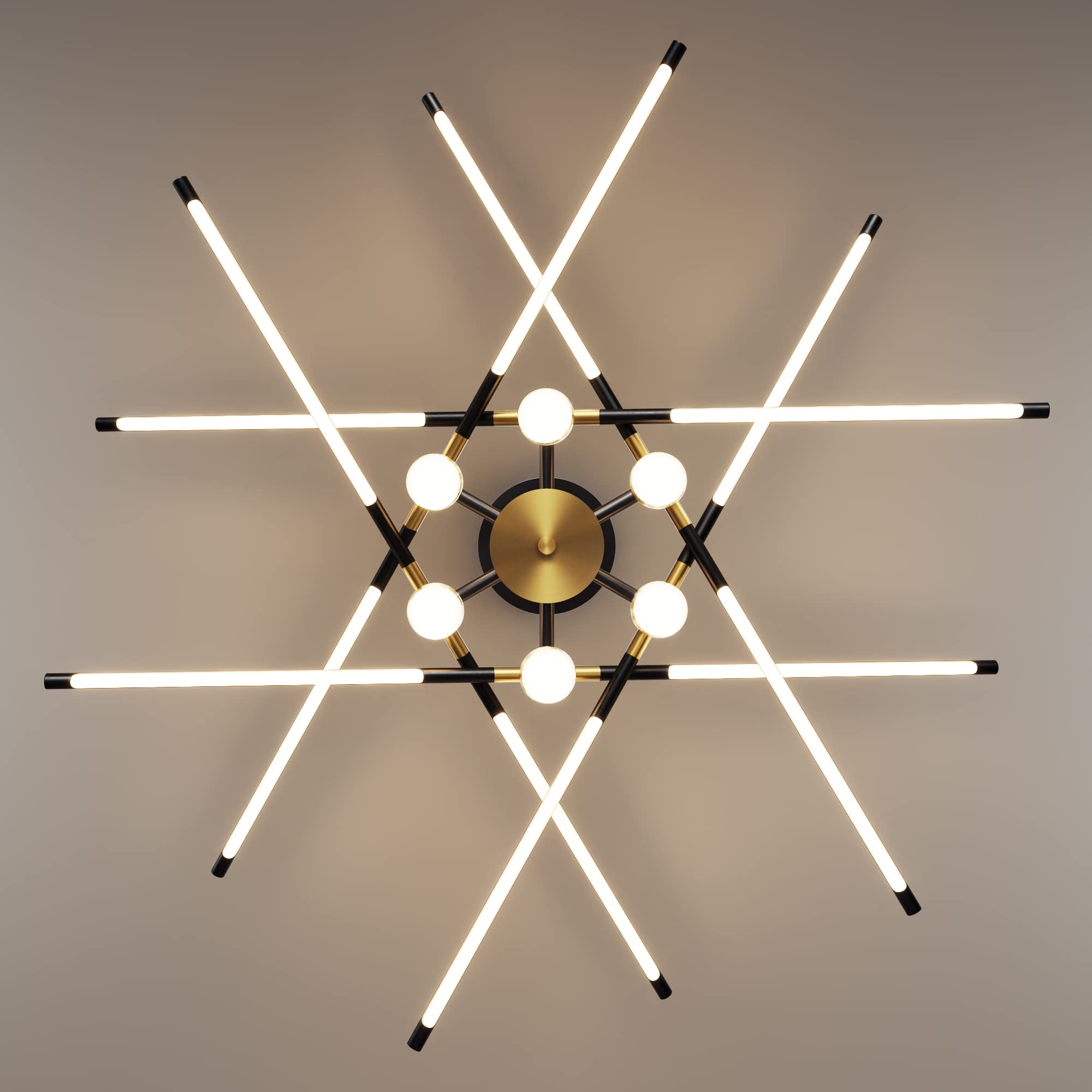 Modern LED Ceiling Light Fixtures - Dimmable Semi-Flush Mount Lighting in Black & Gold (12 Lights) - Contemporary Ceiling Lamp for Living Room, Bedroom, Dining Room & Kitchen - Perfect for Home Decor, Interior Lighting & Ambient Illumination