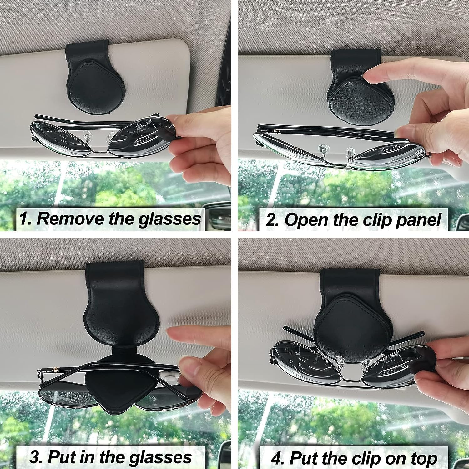 Magnetic Leather Car Visor Sunglasses Holder - Keedolla Black Eyeglasses Clip for Car Sun Visor | Secure & Stylish Accessory for Driving, Road Trips & Daily Commute