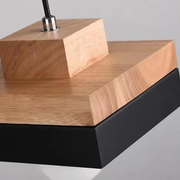 Modern Geometric Wooden Pendant Light for Kitchen Island - Farmhouse Style Hanging Light Fixture with Natural Wood Accents - Perfect for Dining Room, Breakfast Nook & Kitchen Counter Lighting