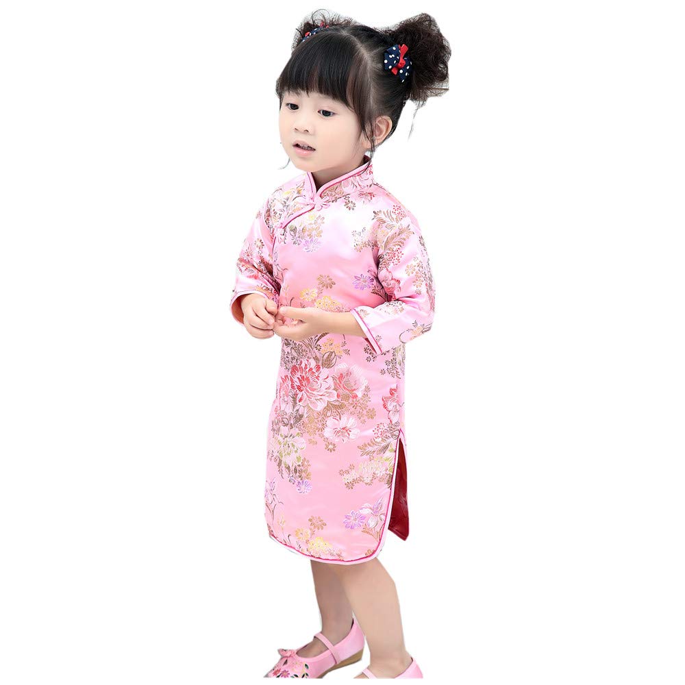 Elegant Chinese Qipao Dress for Girls - Peony Rose Print Half Sleeve Cheongsam for Wedding, Birthday Party & Special Occasions | Princess Costume & Traditional Chinese Dress for Kids