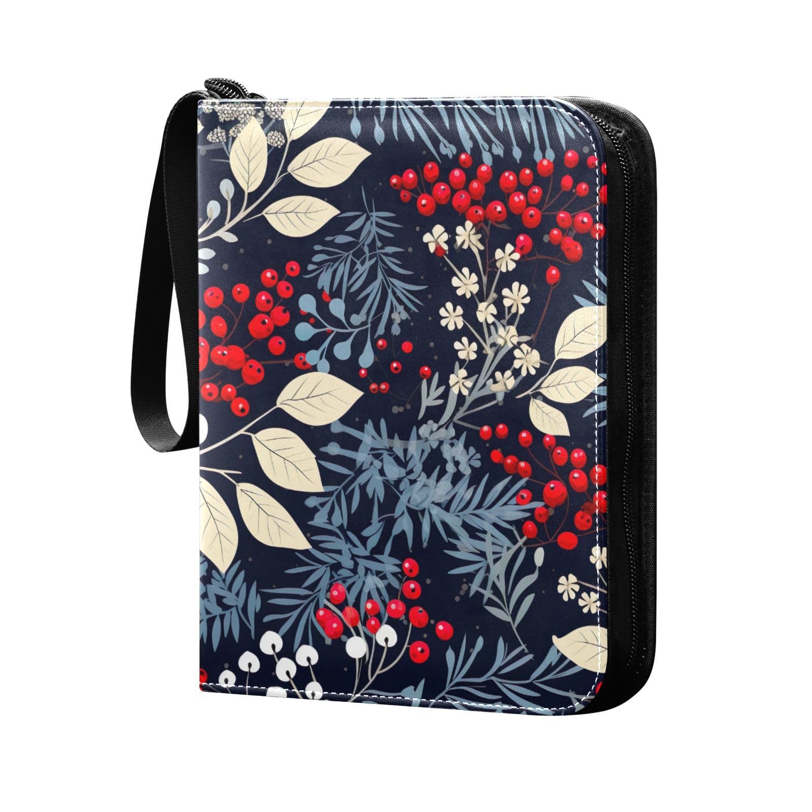 Christmas Hollyhock Leaves 4-Pocket Trading Card Binder with 50 Sleeves - Holds 400 Cards, 3-Ring Collector Album for Football, Baseball & Trading Cards - Perfect for Collectors, Gamers & Gift-Giving