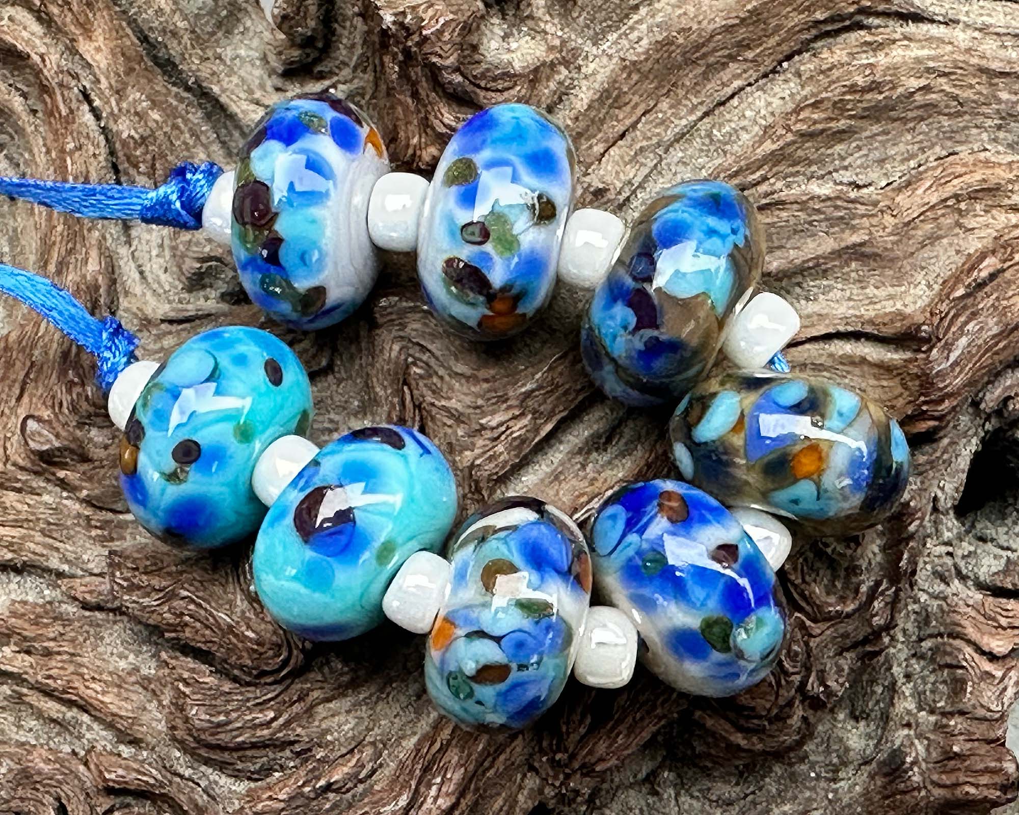 10pcs Storm Blue Mosaic Lampwork Glass Beads Set for Jewelry Making - DIY Bracelet, Necklace & Craft Projects - SRA Certified Artisan Beads