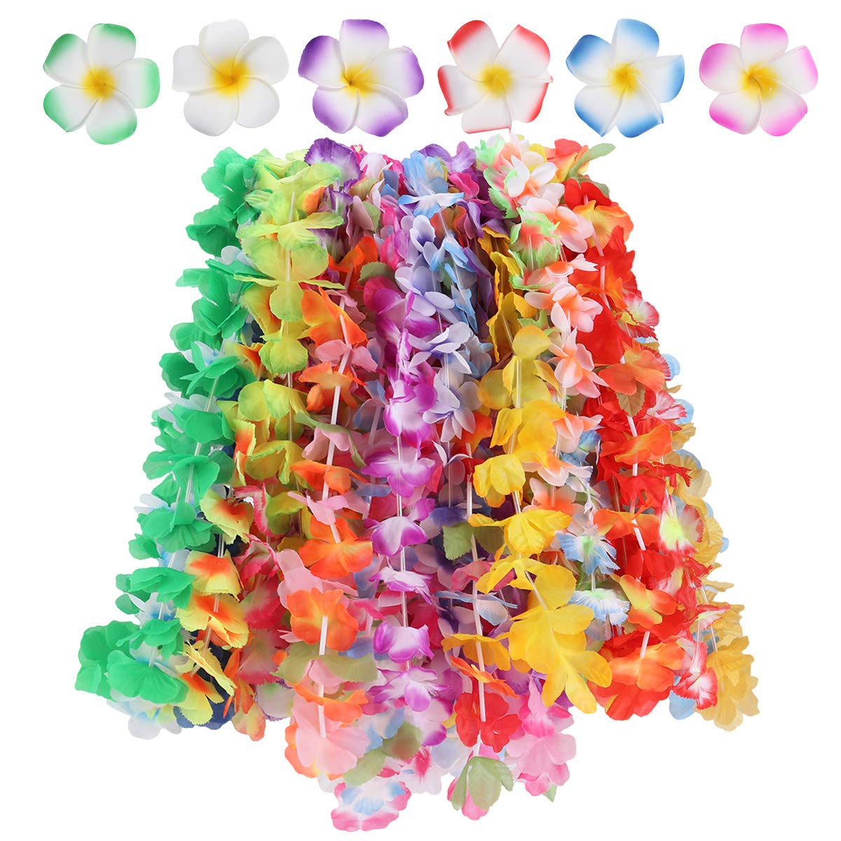 VICASKY 24Pcs Hawaiian Flower Lei Bunting Banner - Tropical Party Decorations for Luau, Beach Party & Summer Events - Colorful Hanging Garland for Birthday, Wedding & Hawaiian Theme Decor
