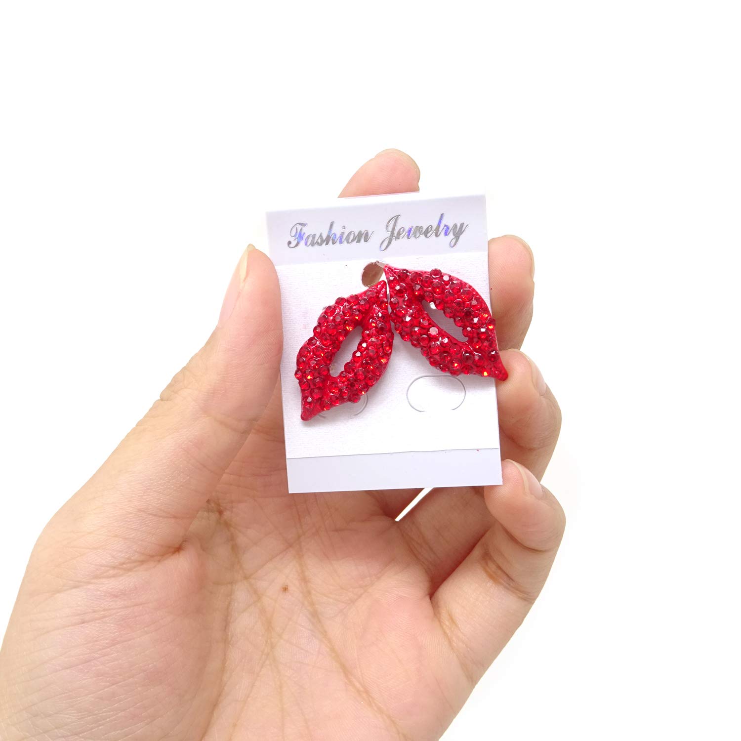 Honbay 1 Pair Sexy Red Lip Stud Earrings for Women - Sparkling Rhinestone Crystal Kiss Lip Ear Studs - Perfect for Date Night, Parties & Gifts