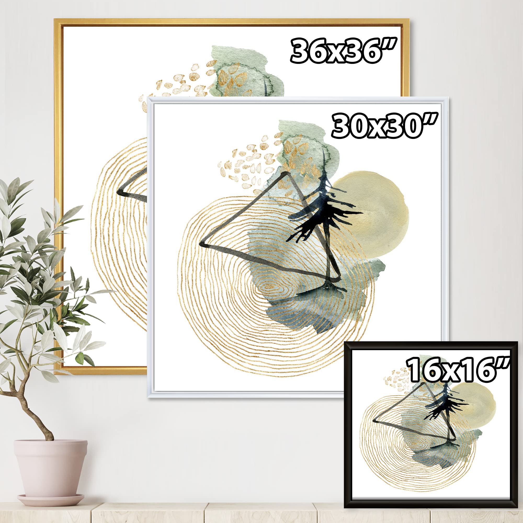 Abstract Landscape of Mountains Moon and Tree - Mid-Century Modern Framed Canvas Wall Art Print for Living Room, Bedroom & Office Decor