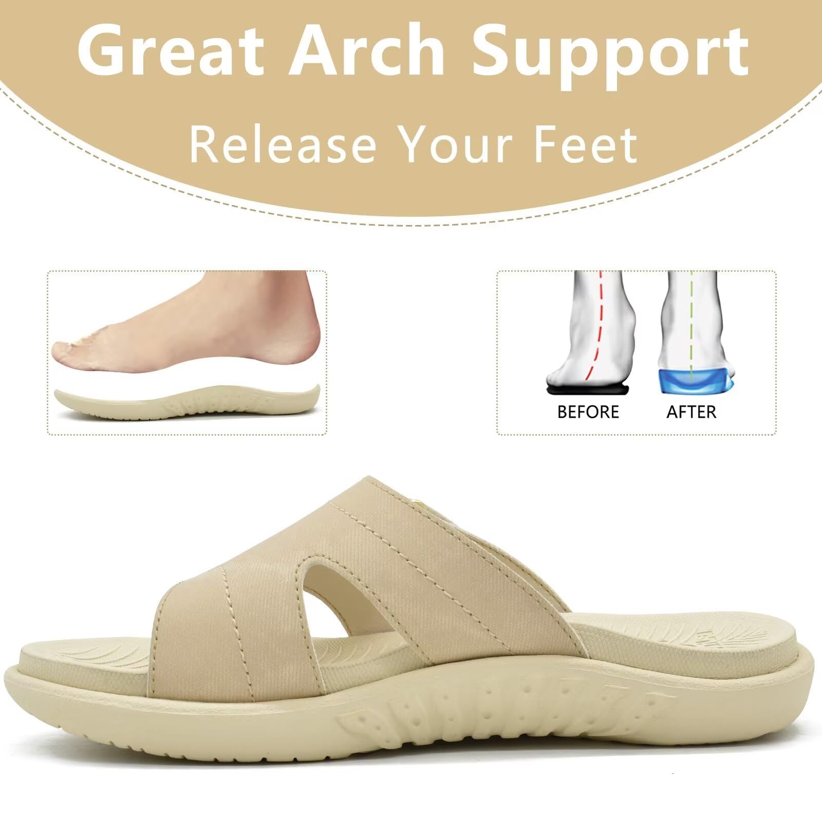**KuaiLu Women's Orthotic Slides - Lightweight Athletic Sandals with Arch Support for Plantar Fasciitis - Comfortable Yoga Mat Slippers for Walking, Workout & Home Use**